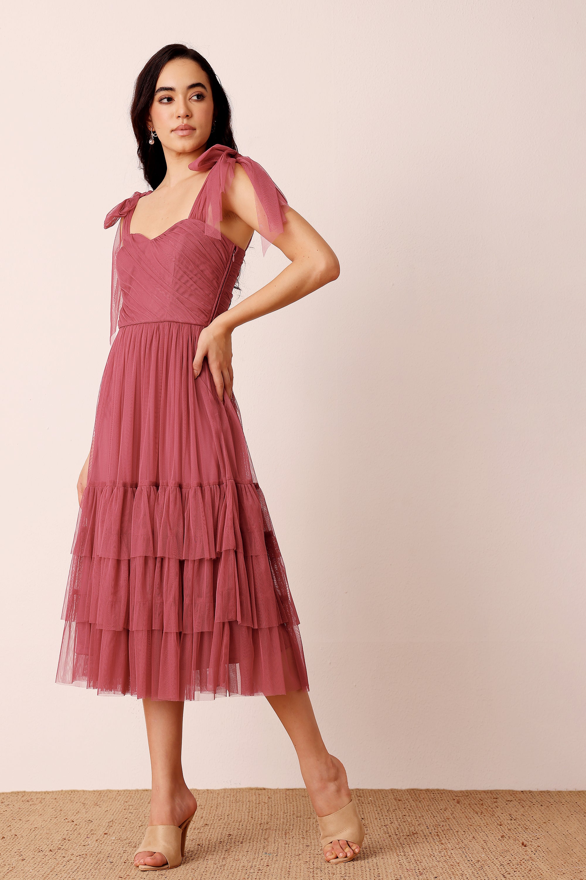 Ollie Tulle Midi Dress in Orchid
