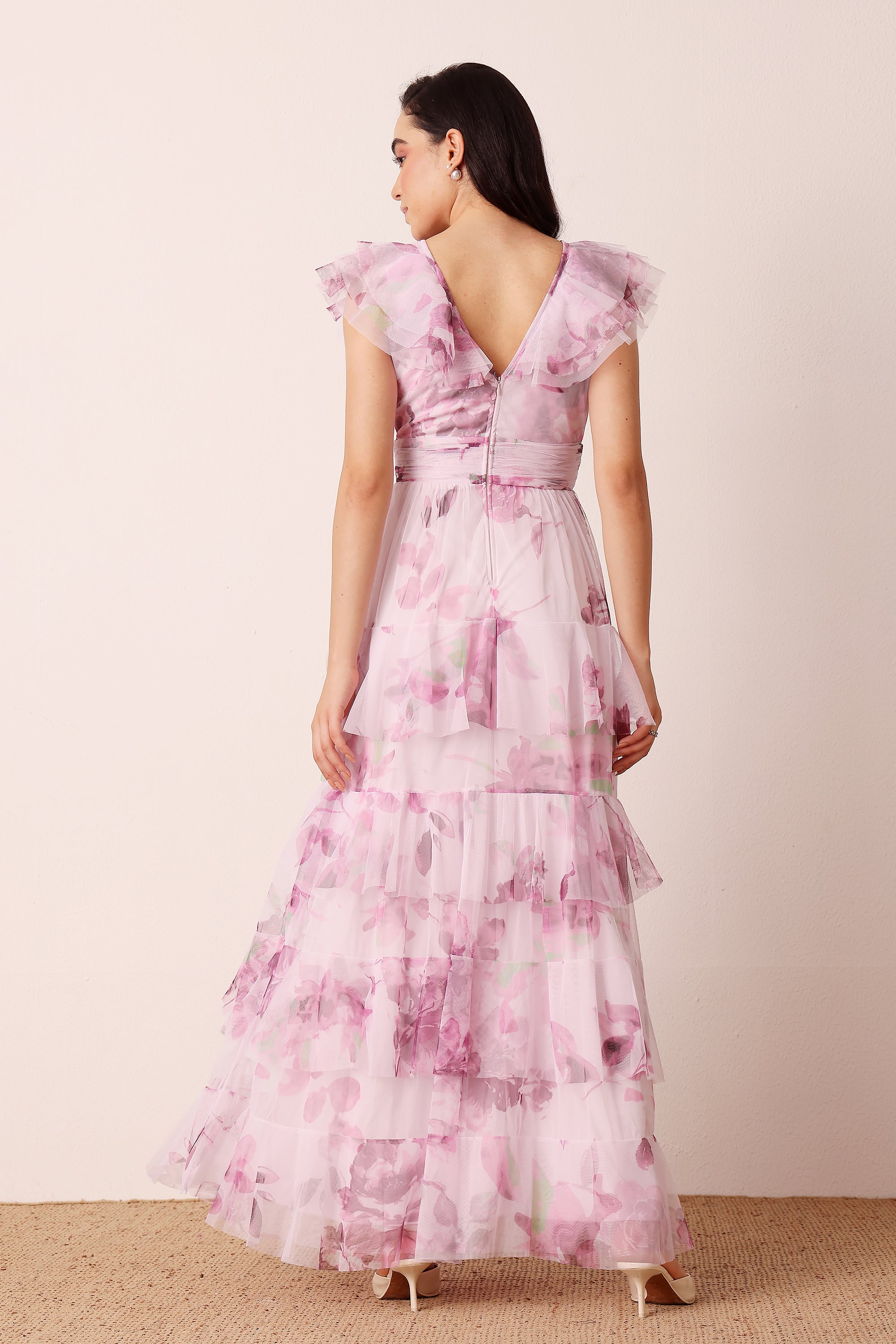 Olympia Maxi Dress in Purple Floral