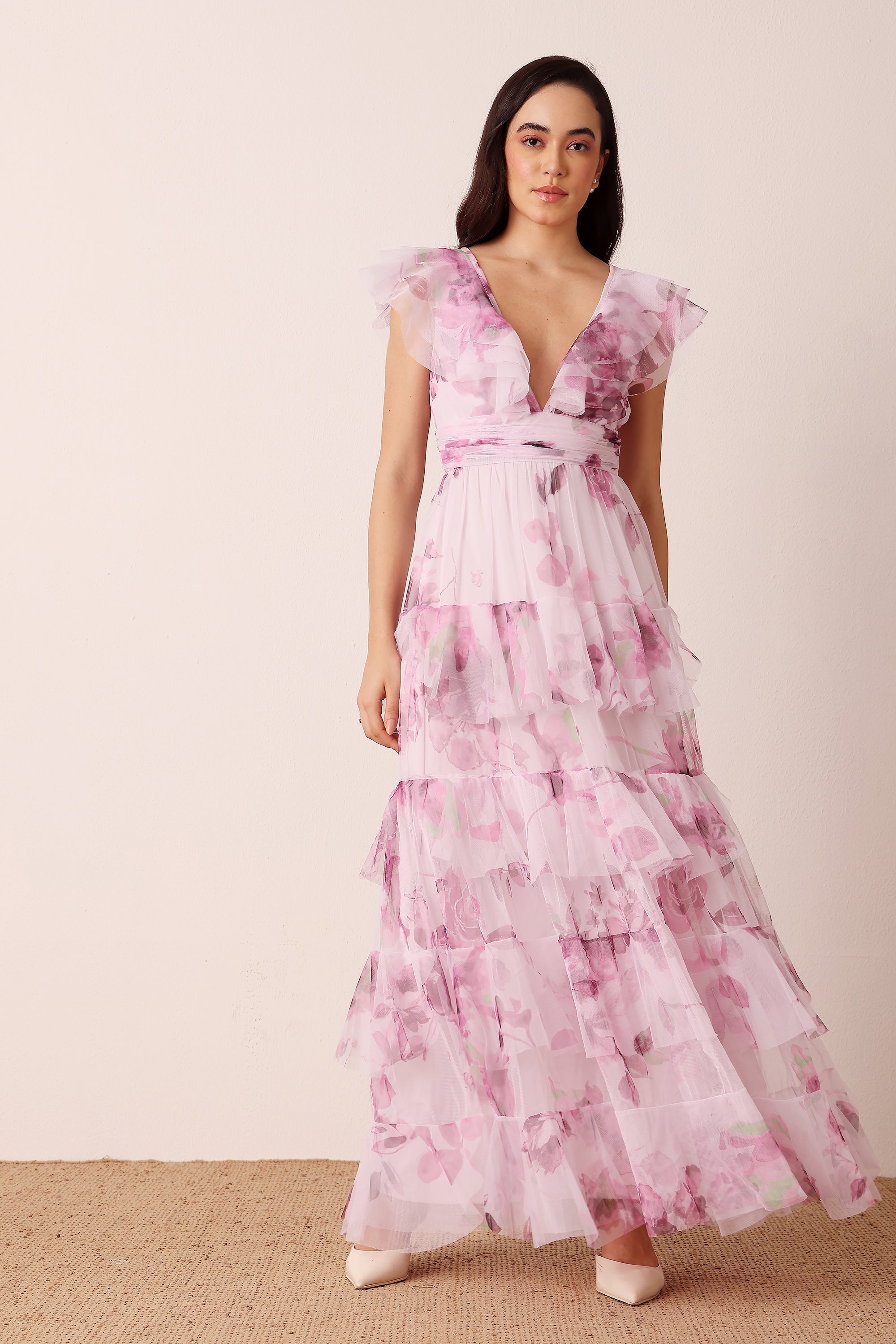 Olympia Maxi Dress in Purple Floral