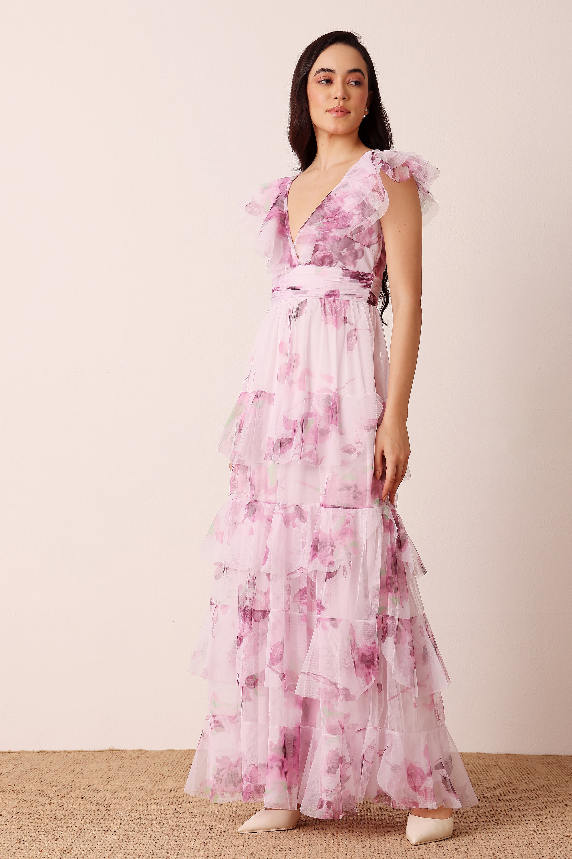 Olympia Maxi Dress in Purple Floral