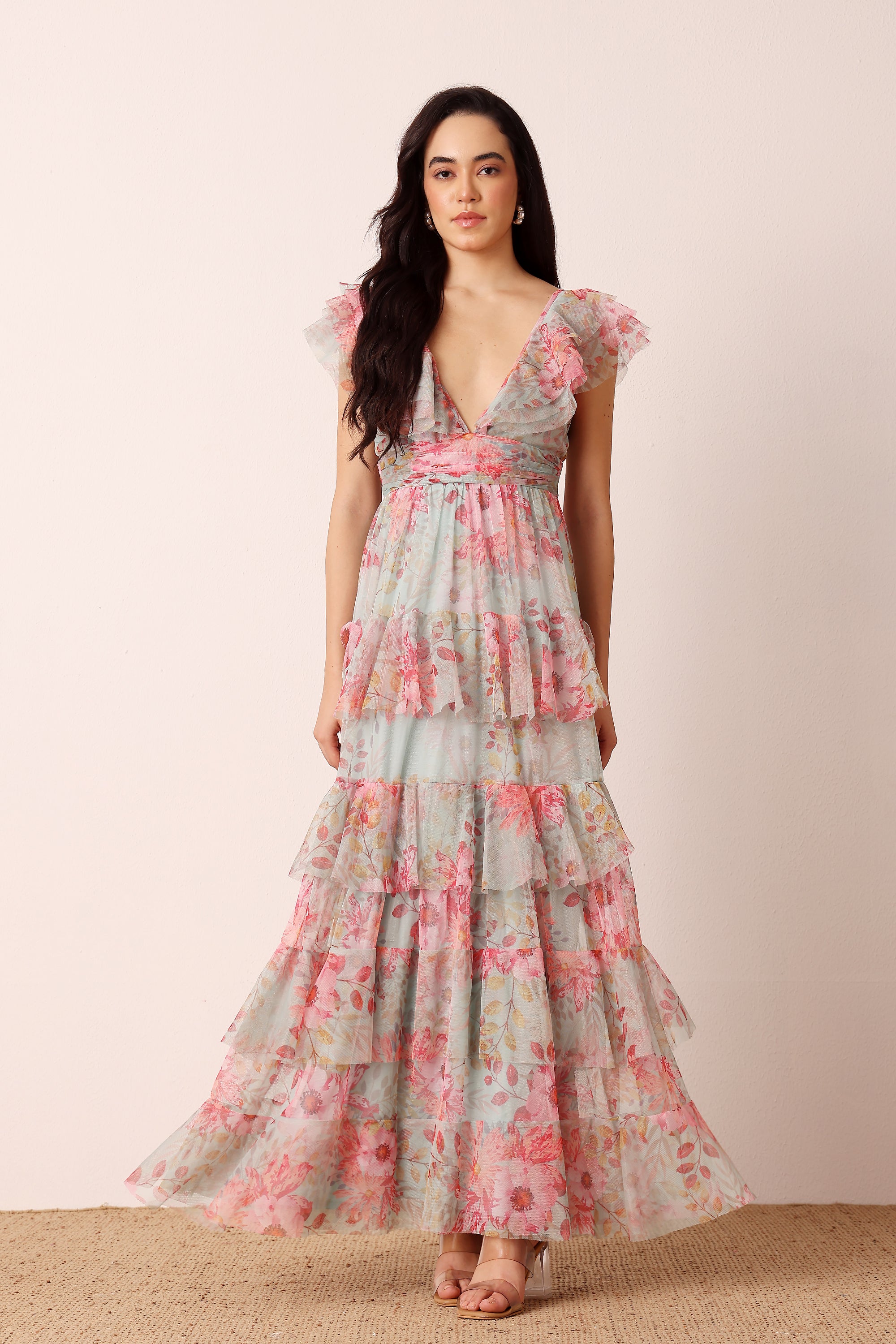 Olympia Maxi Dress in Mint Floral