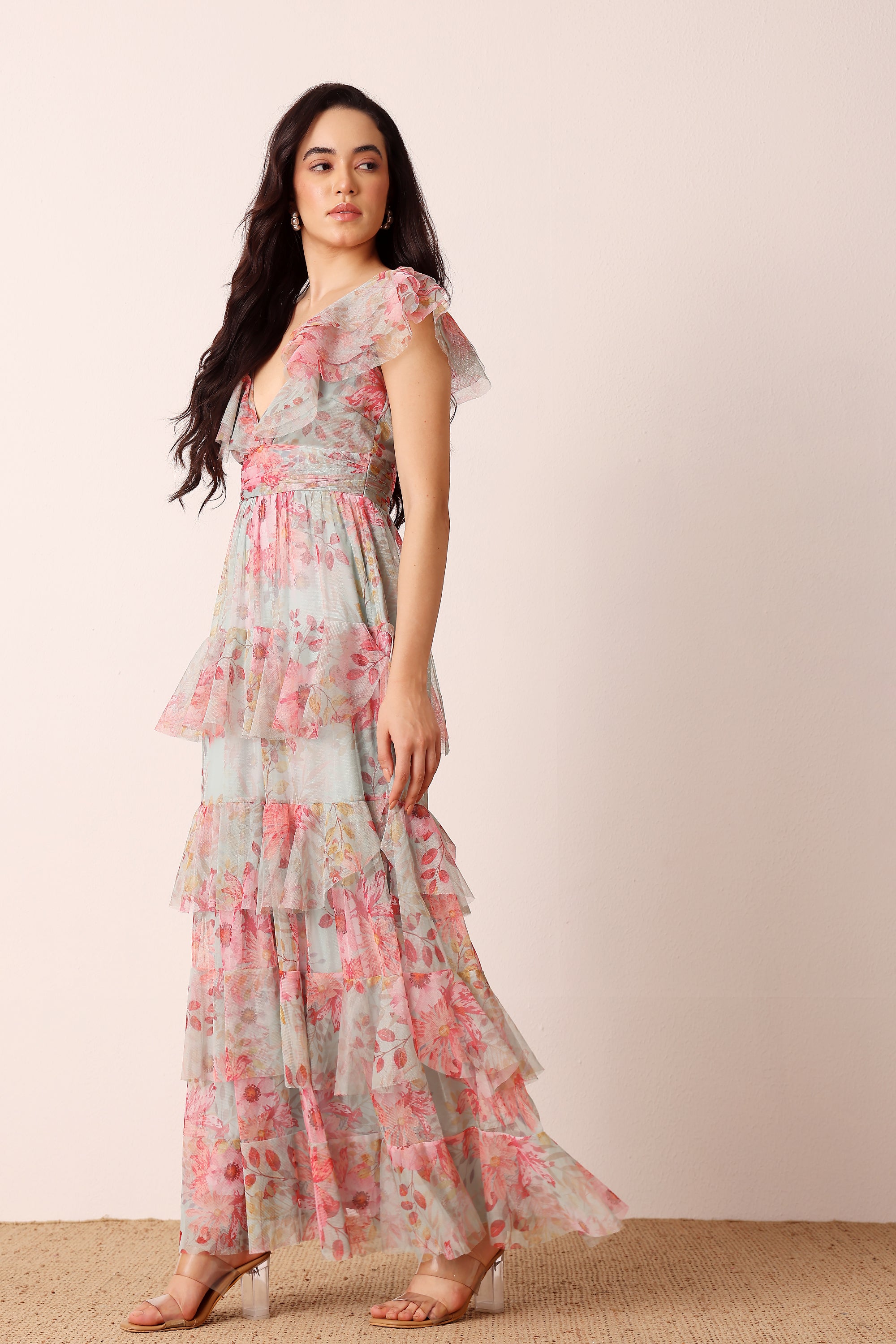 Olympia Maxi Dress in Mint Floral