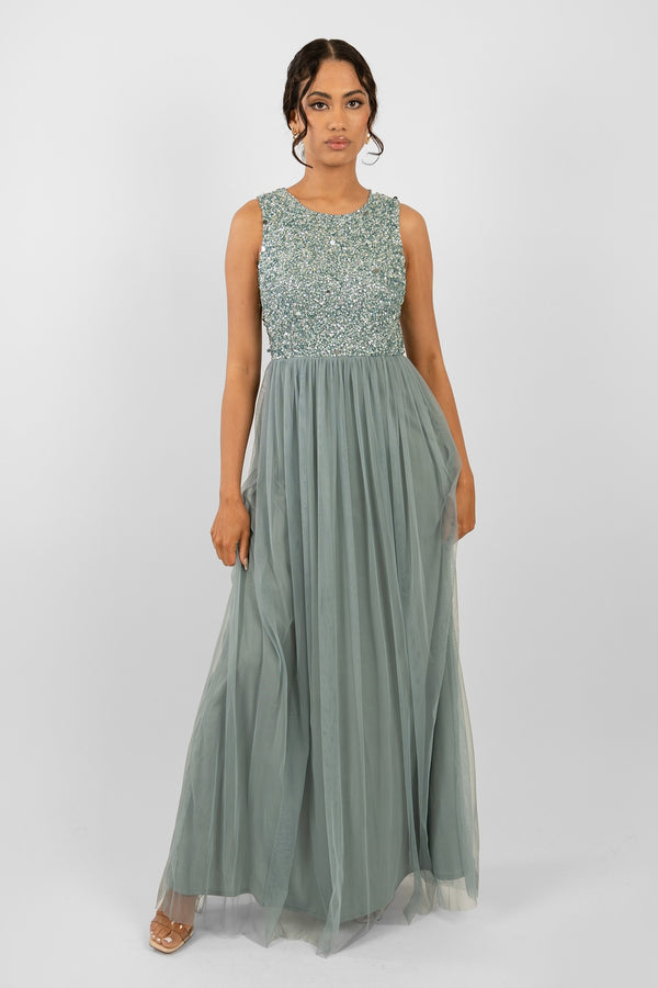 short-sleeve-blue-bridesmaid-dress
