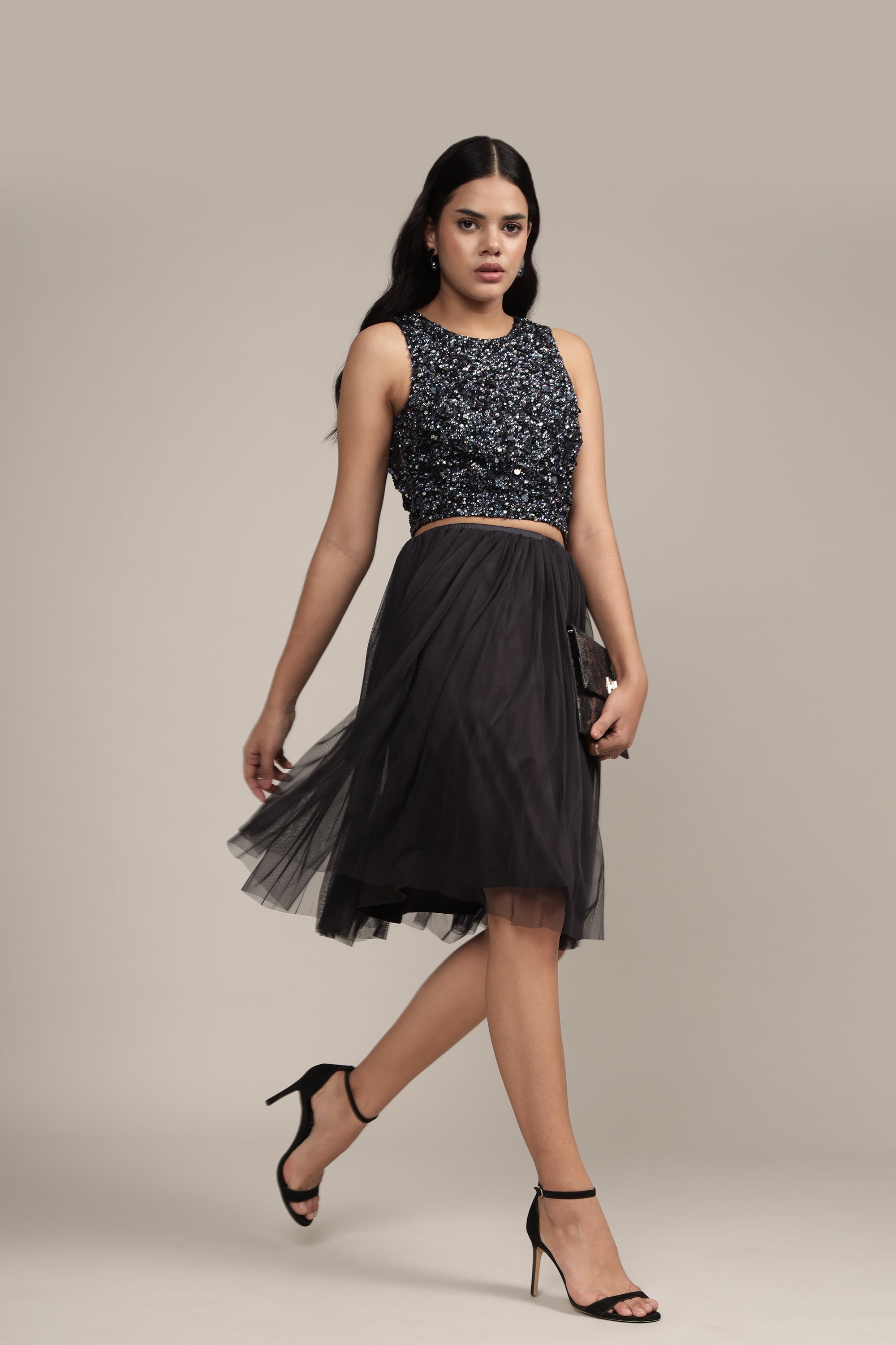 Picasso Black Beaded Top With Iridescent Sequins