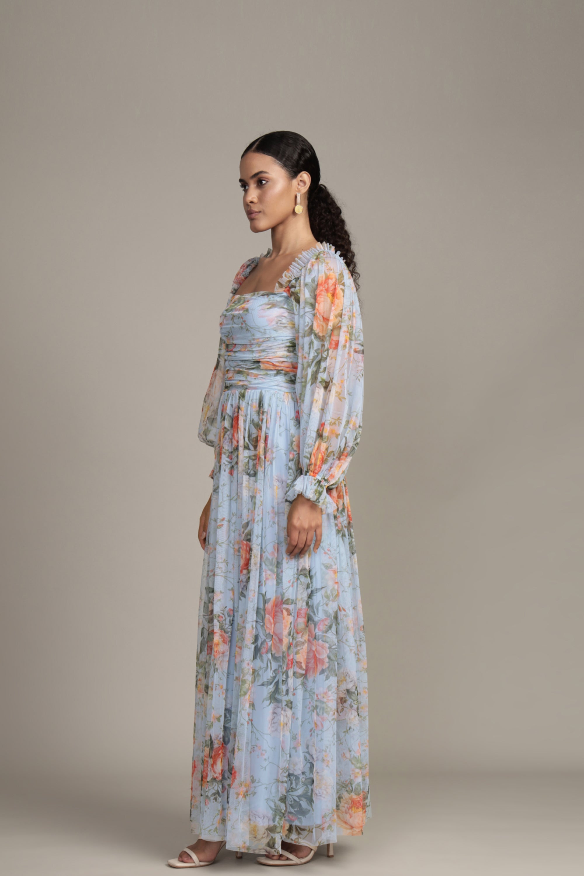 Lana Maxi Dress in Blue Floral Print