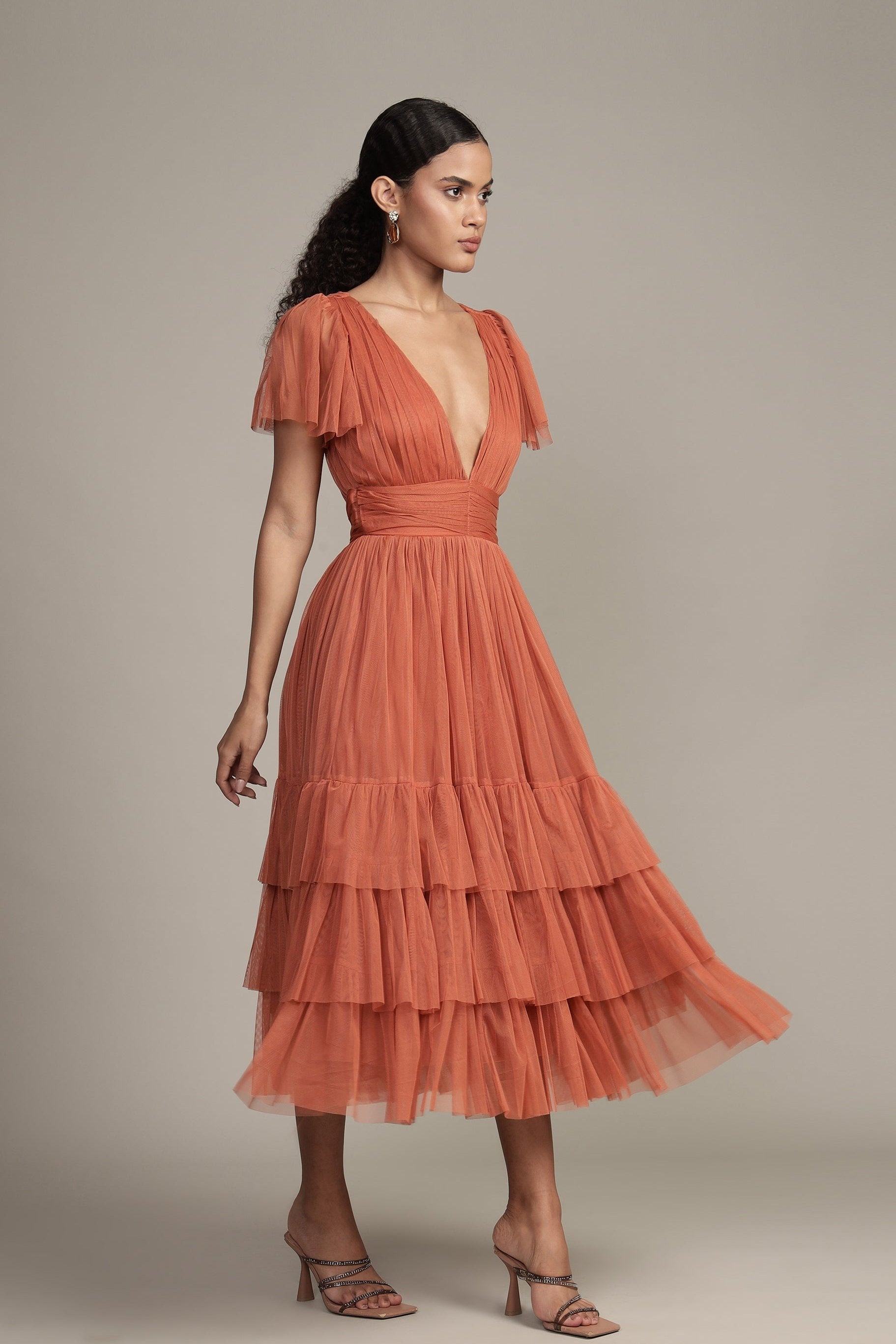 Madison Terracotta Pink Tulle Bridesmaid Midi Dress UK16 / Terracotta Pink Madison Terracotta Pink Tulle Bridesmaid Midi Dress UK16 / Terracotta Pink