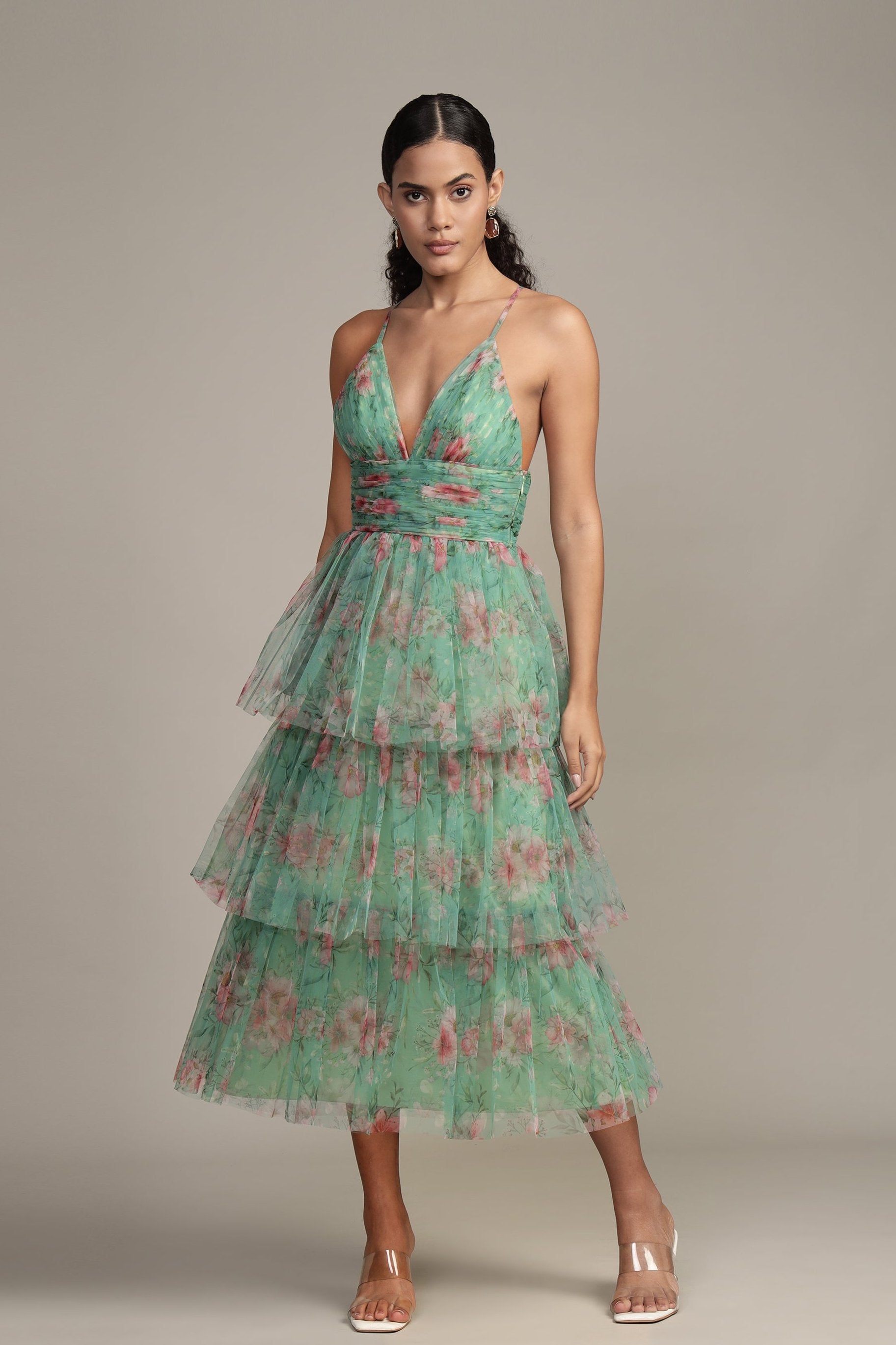 Odette Midi Dress in Green Floral