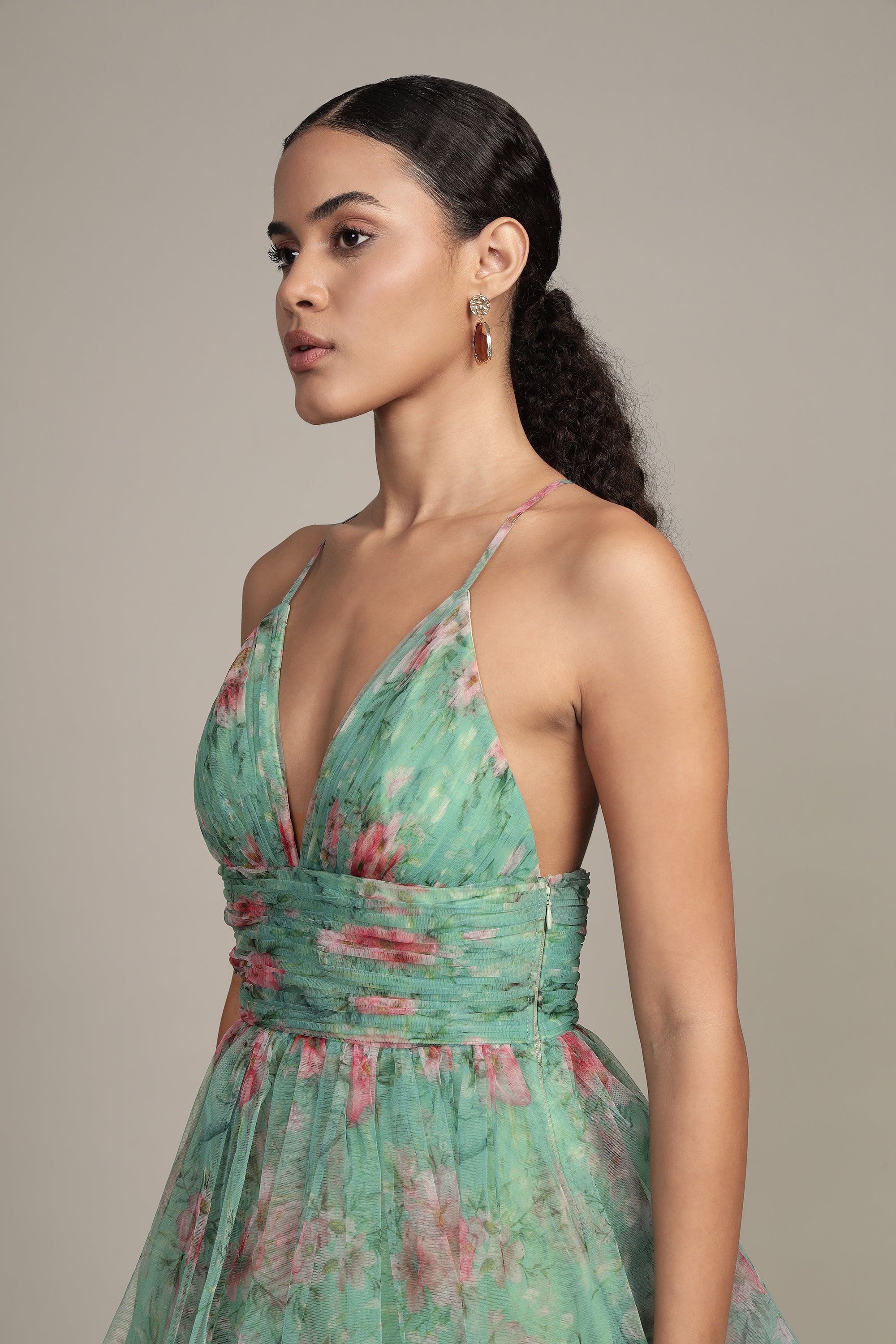 Odette Midi Dress in Green Floral