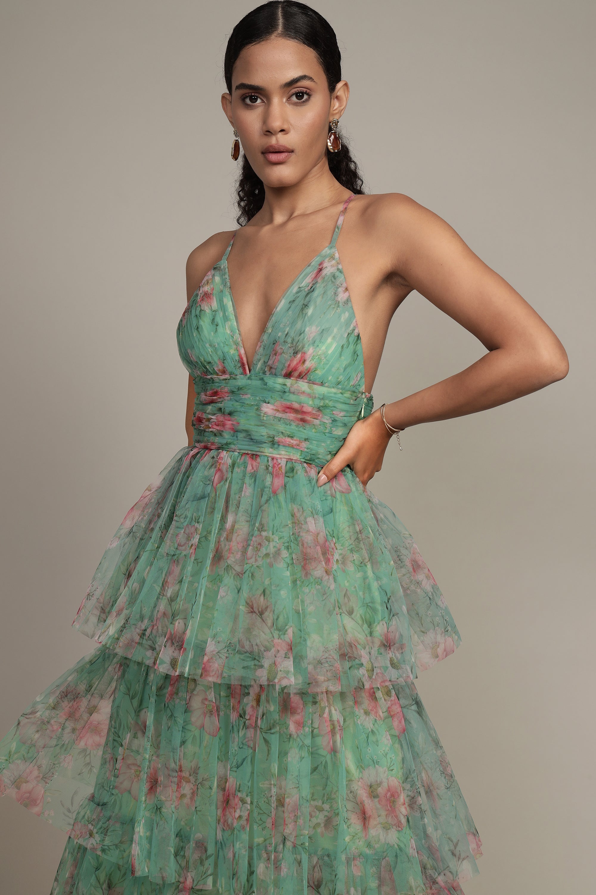 Odette Midi Dress in Green Floral