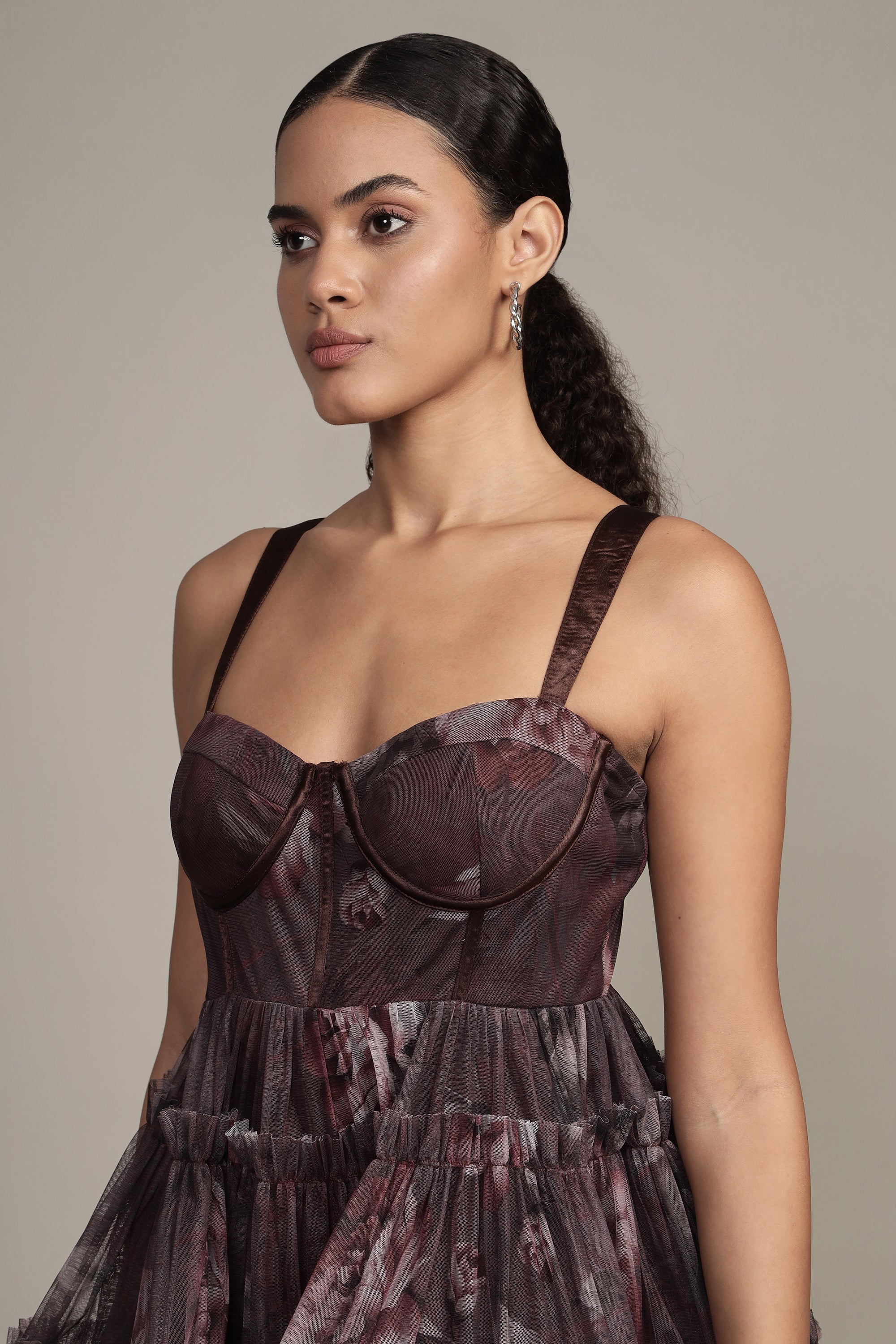 Raelynn Tulle Mini Dress in Plum Floral