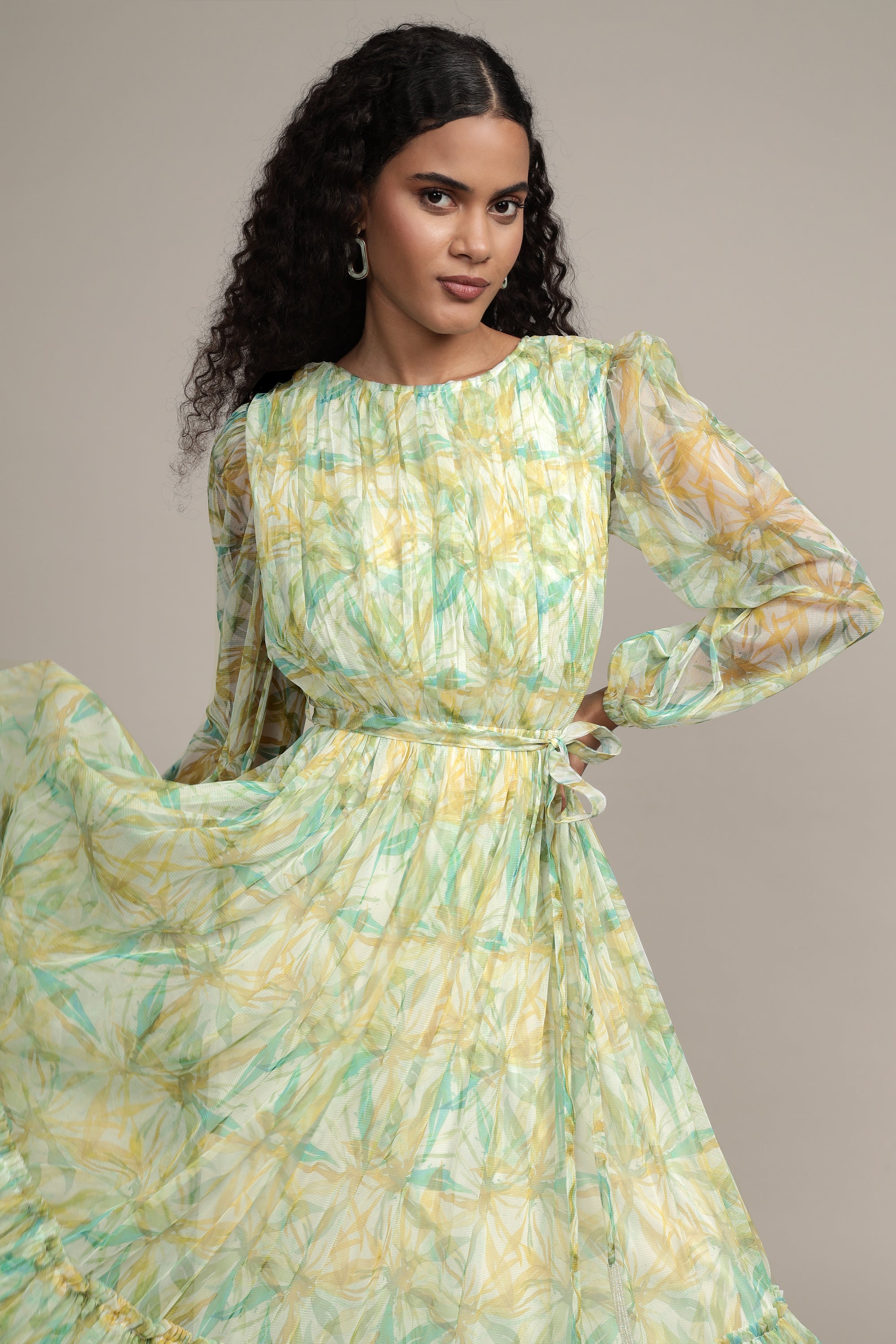 Rebecca Maxi Dress in Green Floral