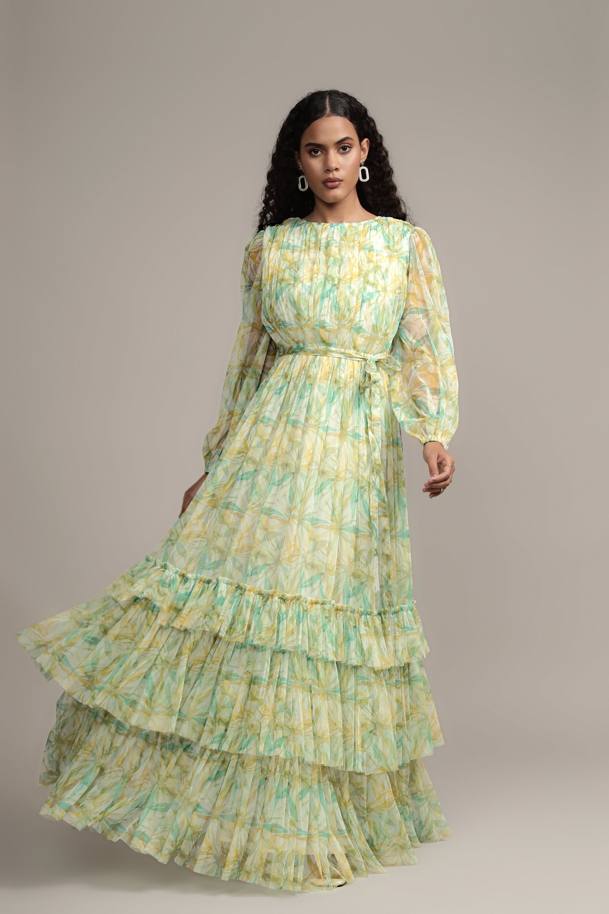 Rebecca Maxi Dress in Green Floral