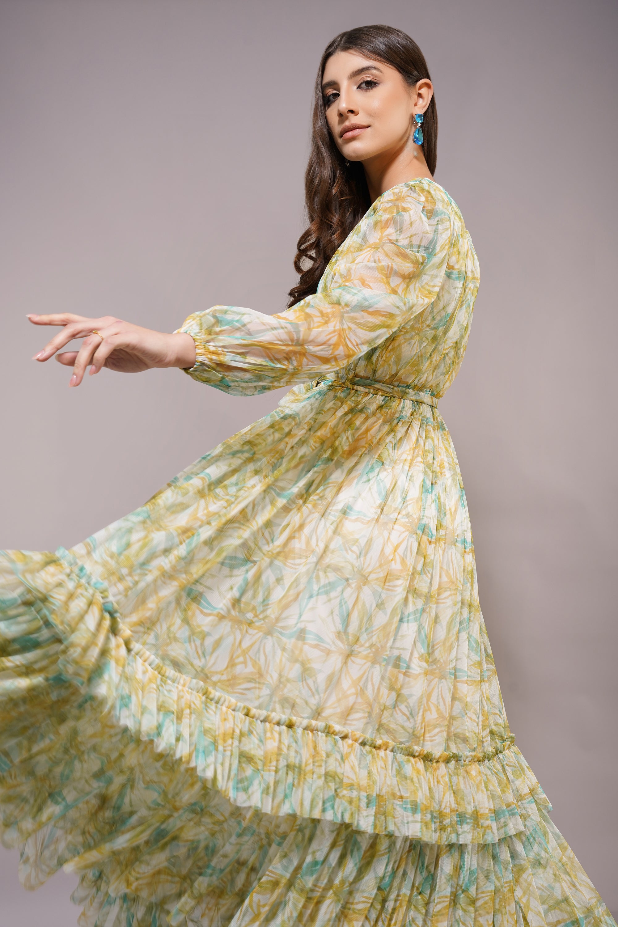 Rebecca Maxi Dress in Green Floral