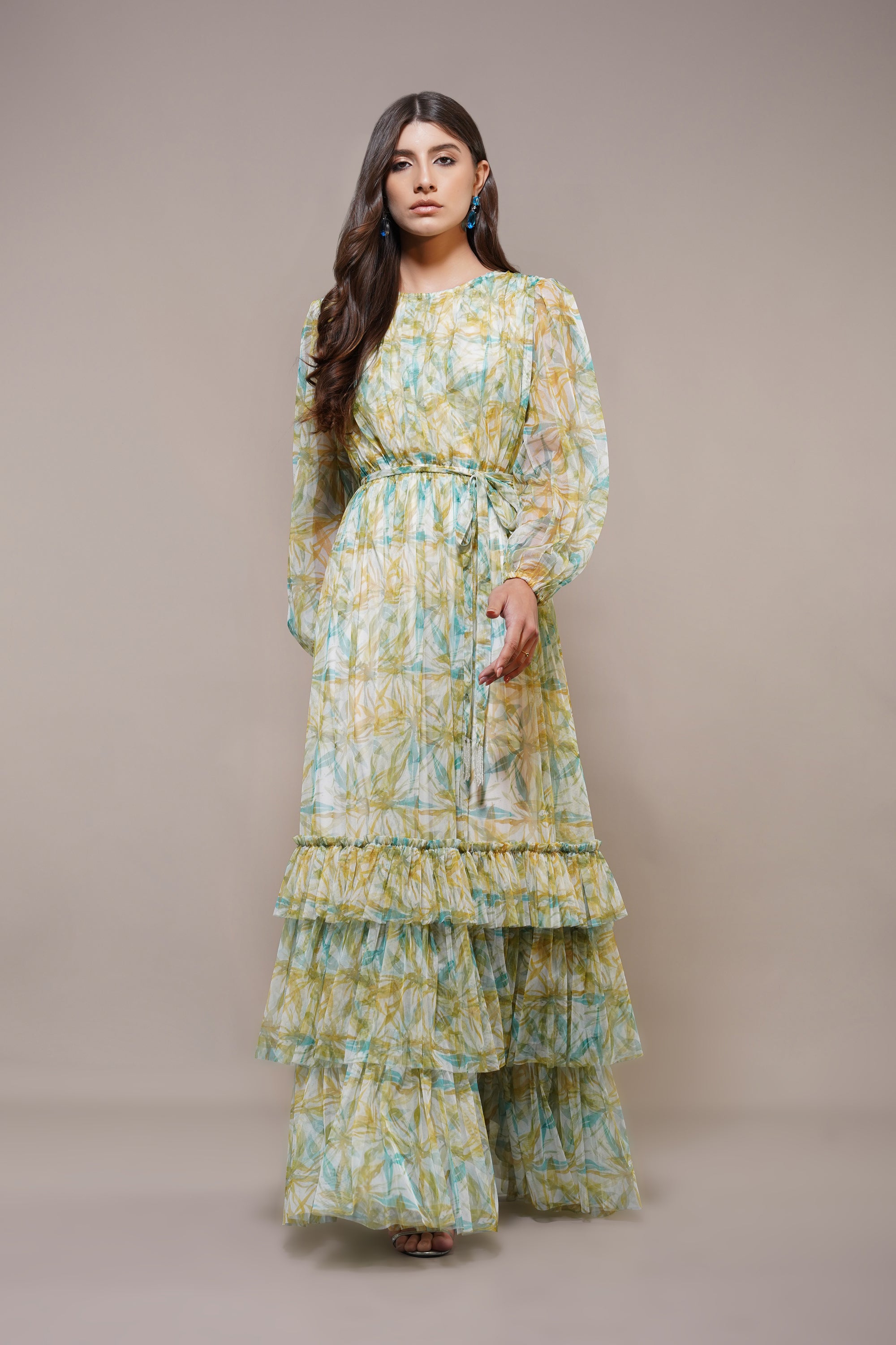 Rebecca Maxi Dress in Green Floral