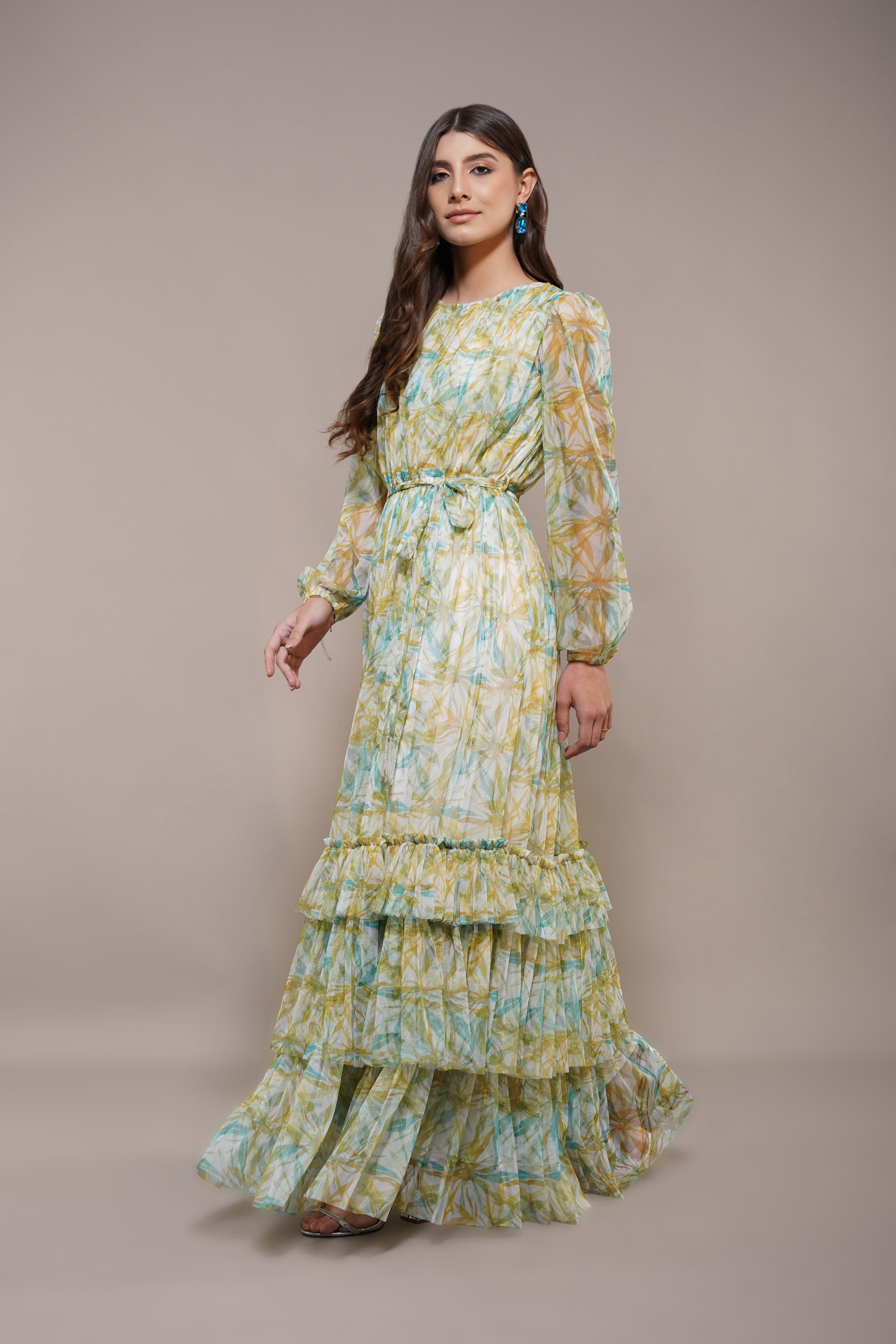 Rebecca Maxi Dress in Green Floral