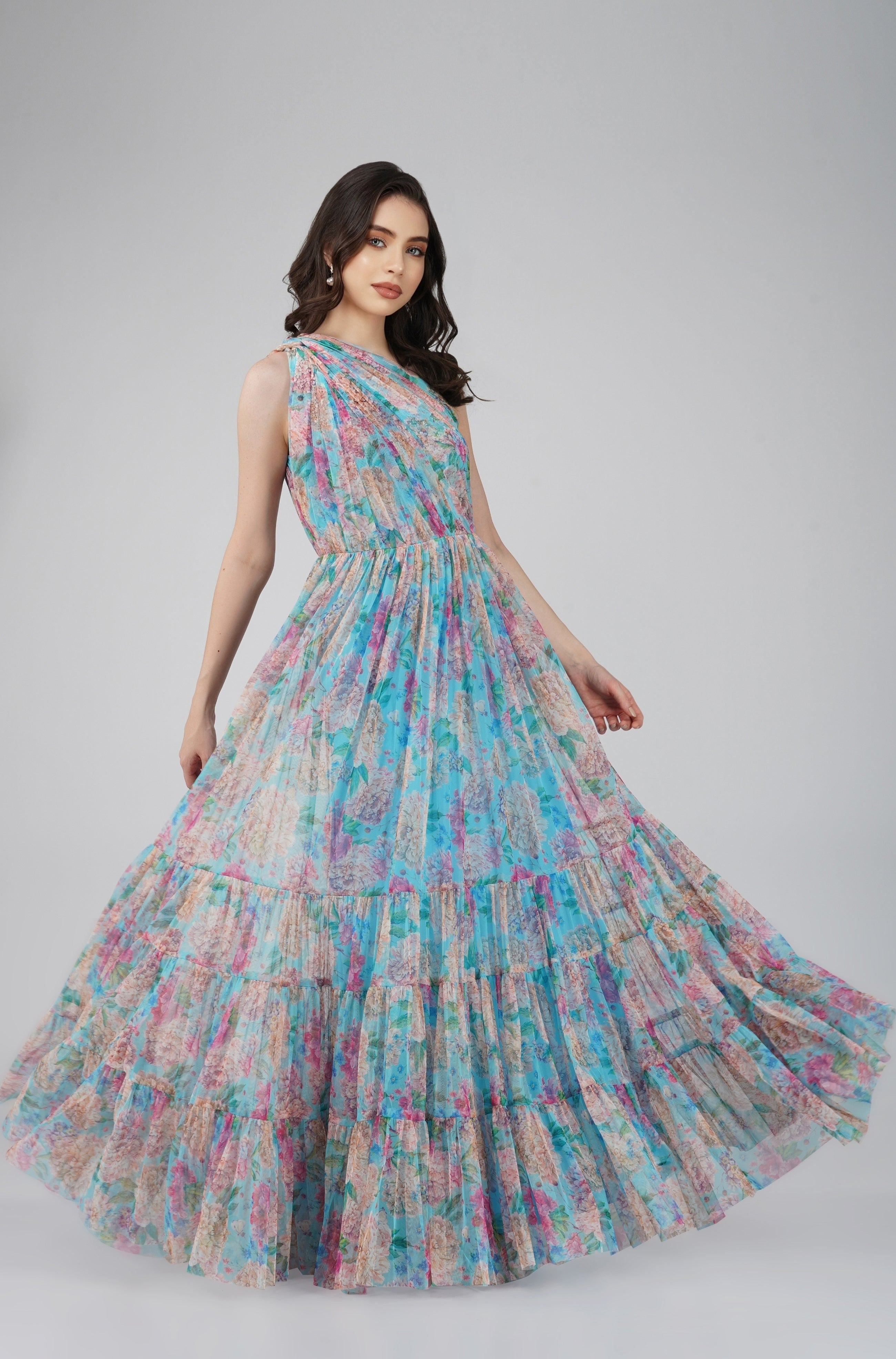 Roka Floral One Shoulder Maxi Dress in Blue Roka Floral One Shoulder Maxi Dress in Blue
