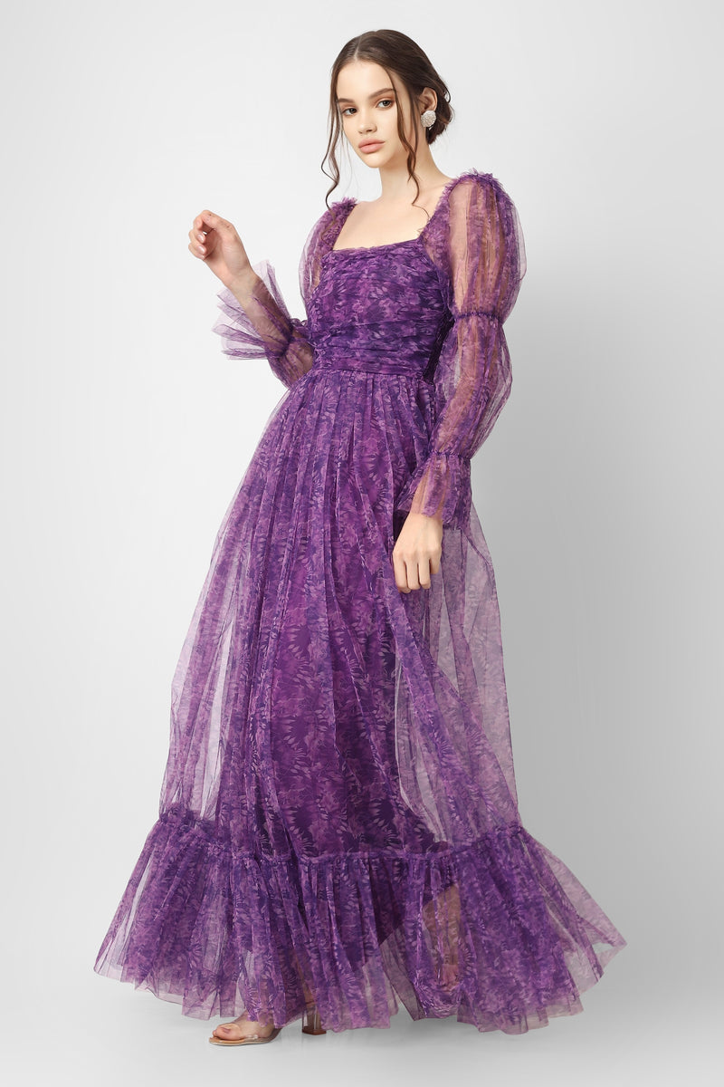 Ruth Purple Printed Tulle Dress