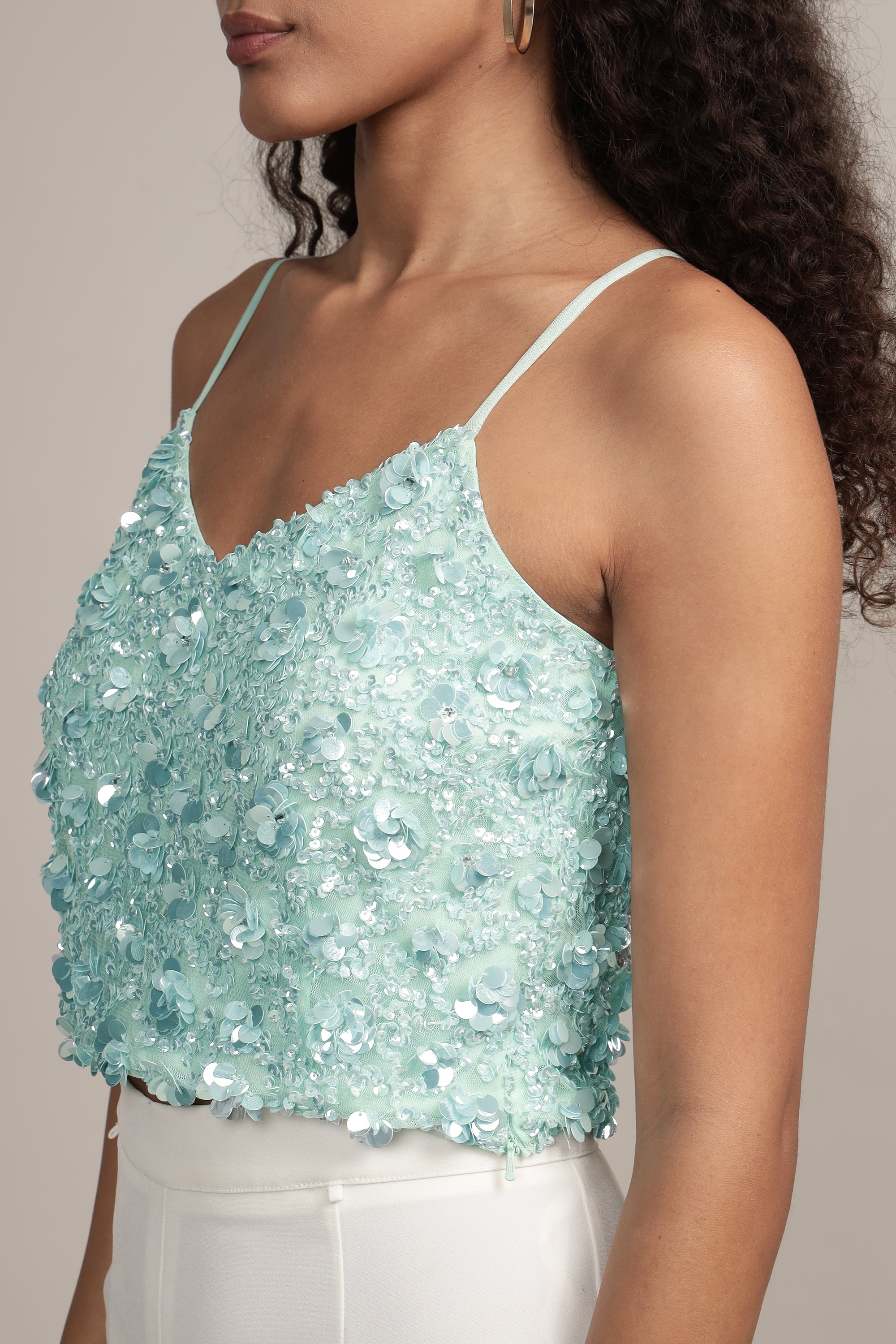 Sandy Sequin Cami Top in Aqua