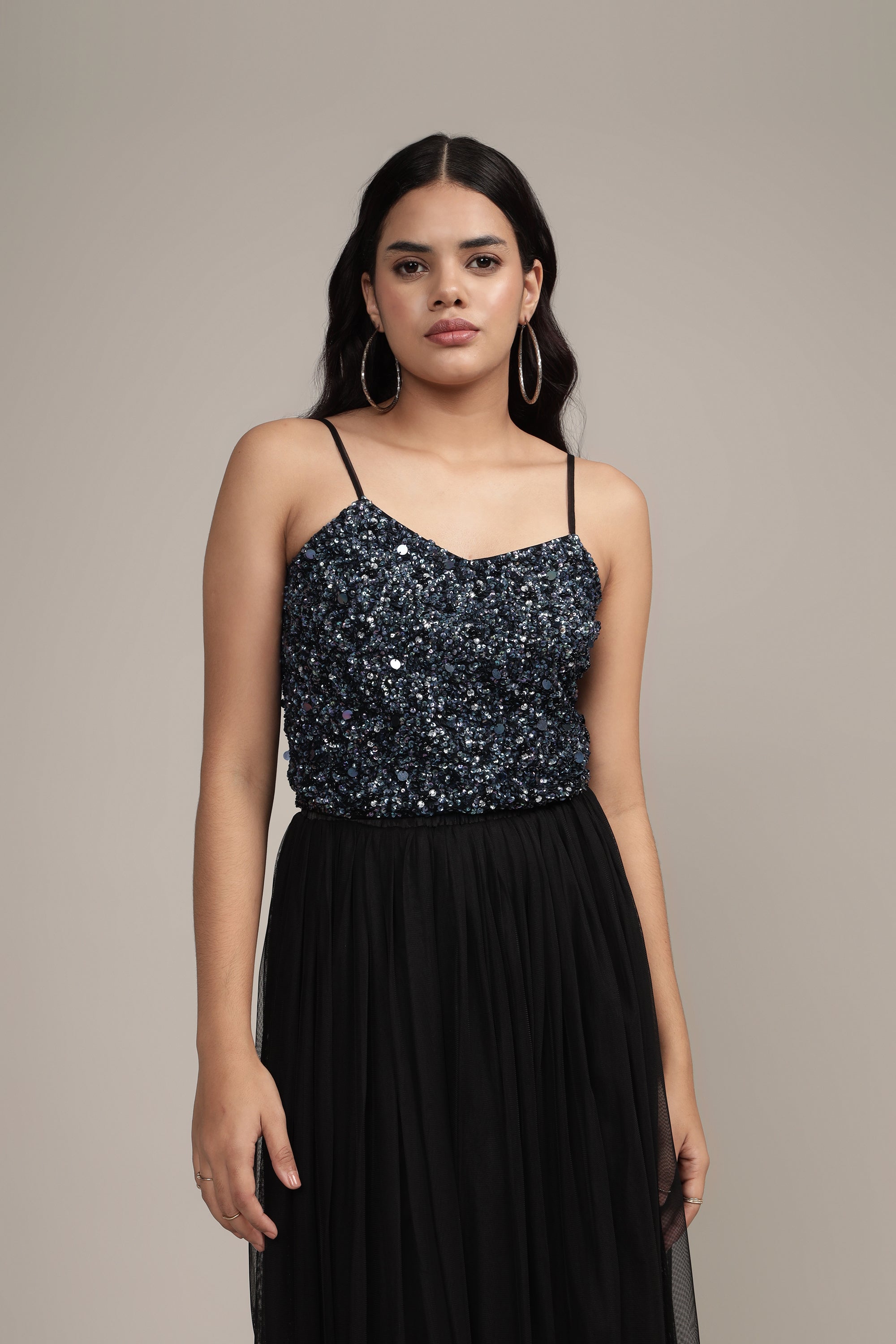 Sandy Sequin Cami Top in Black