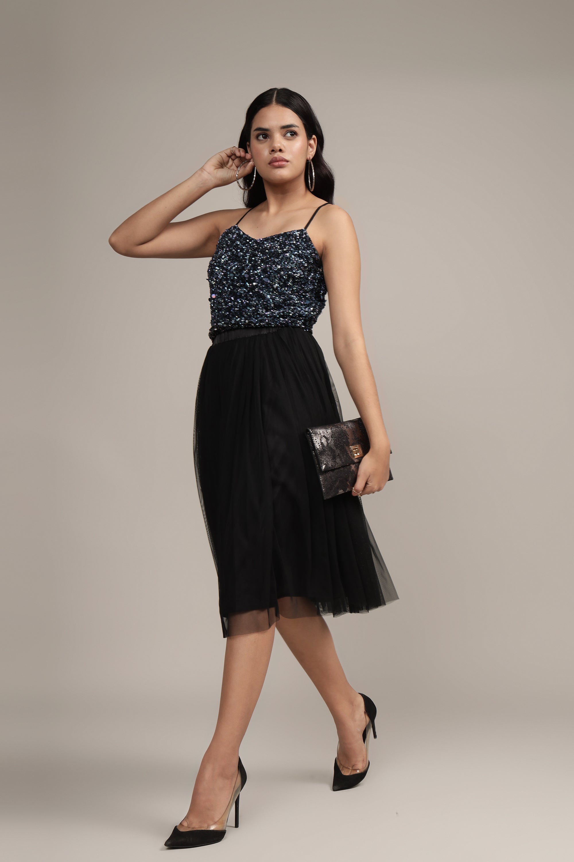 Sandy Sequin Cami Top in Black