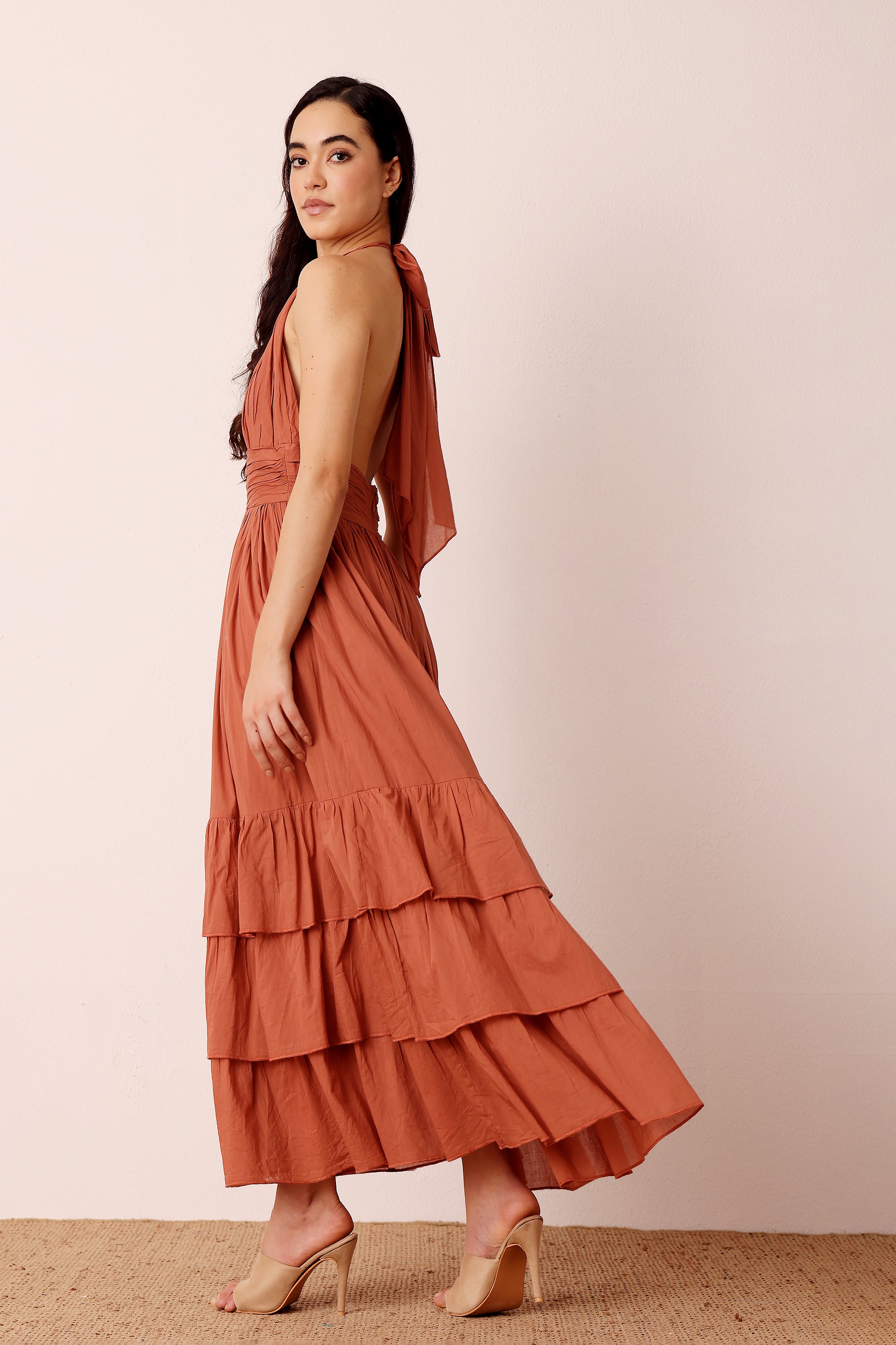 Selena Cotton Midaxi in Terracotta Rose