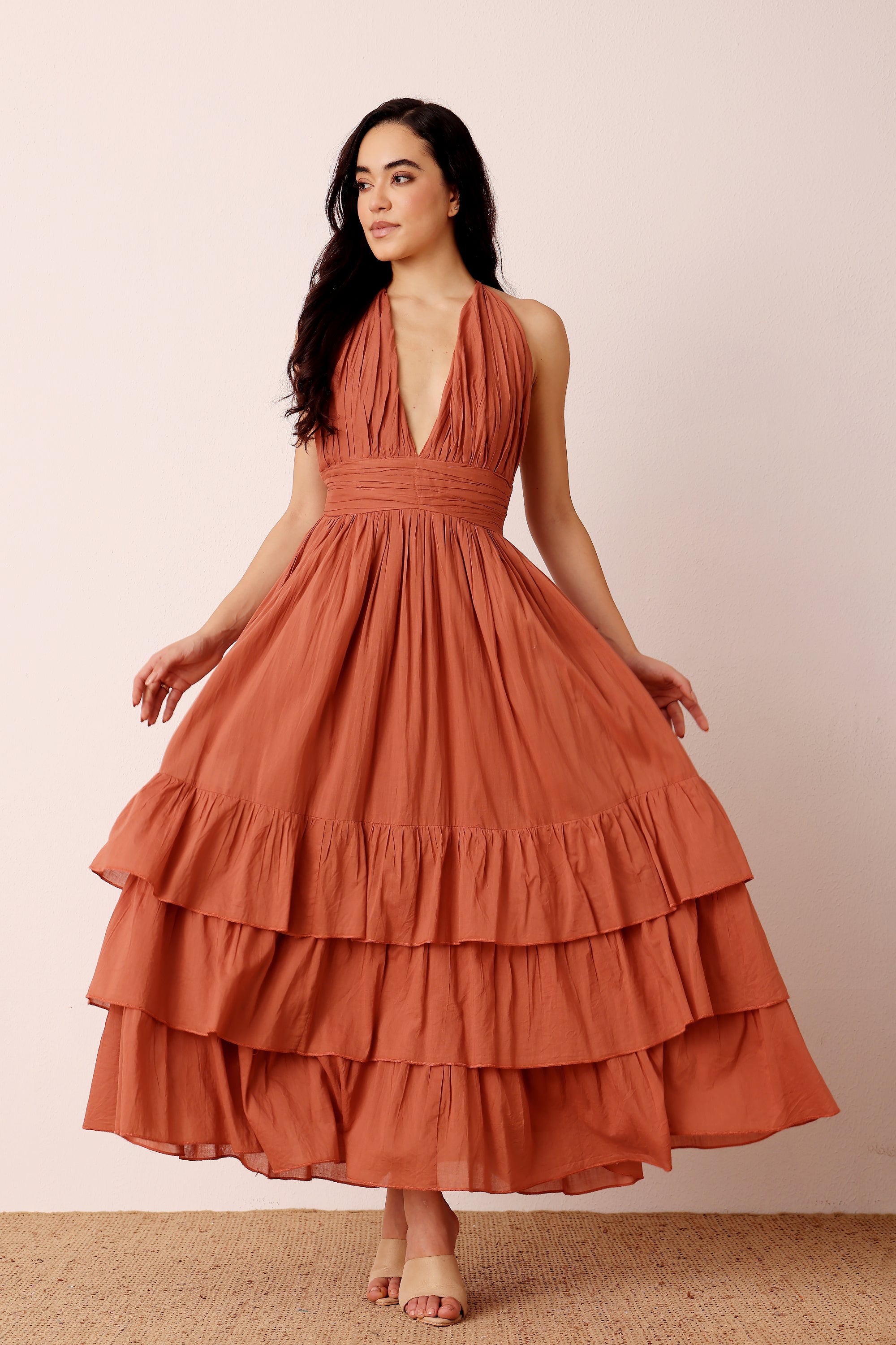 Selena Cotton Midaxi in Terracotta Rose