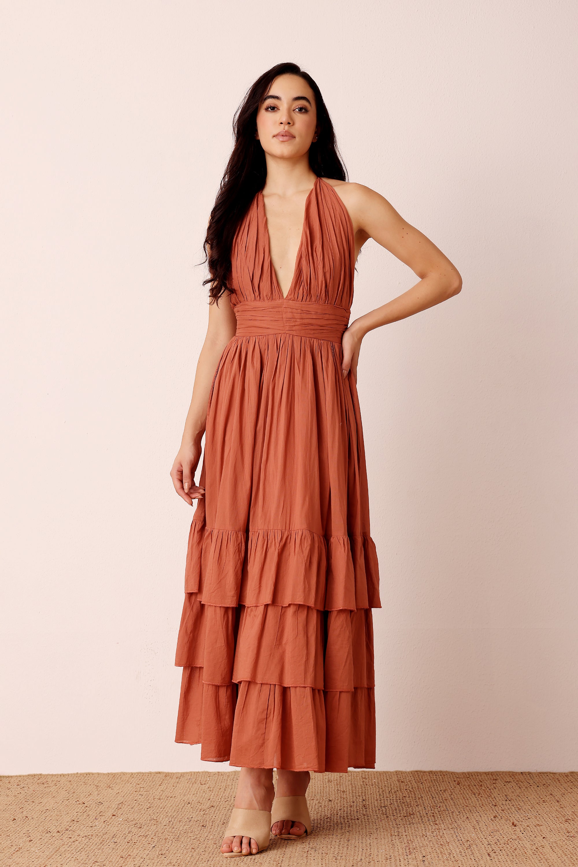 Selena Cotton Midaxi in Terracotta Rose