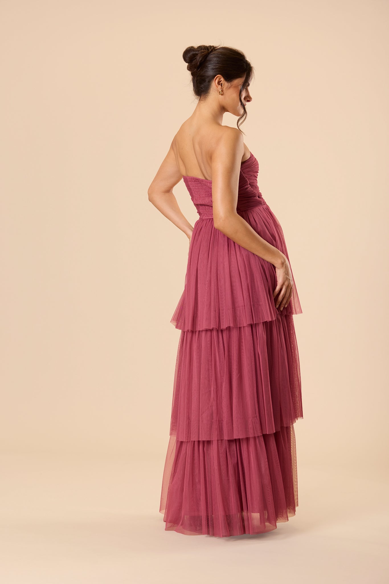 Shaelyn Strapless Tulle Maxi Dress in Orchid