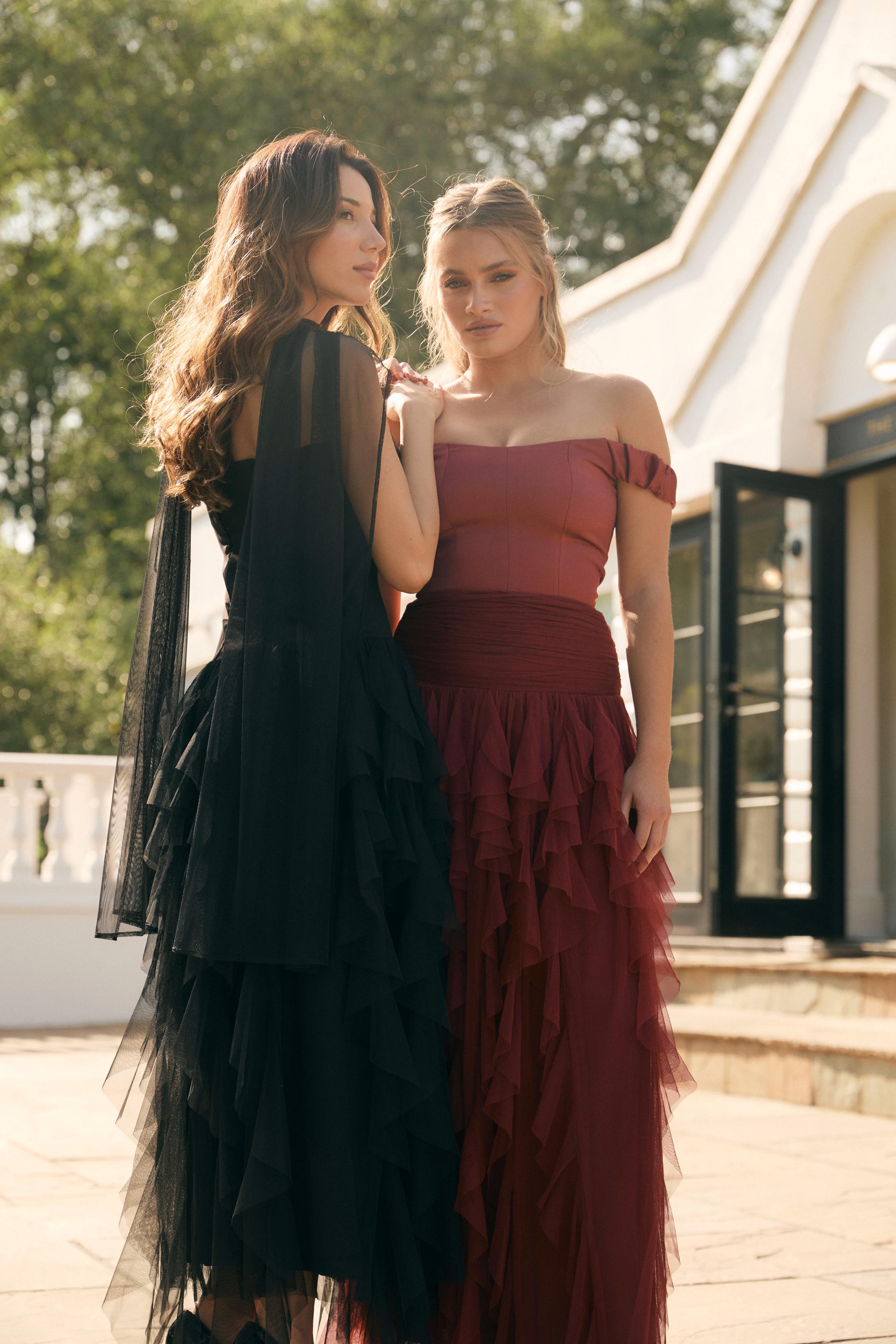 Twilight Strapless Maxi Dress With Scarf In Black INN27246BLK