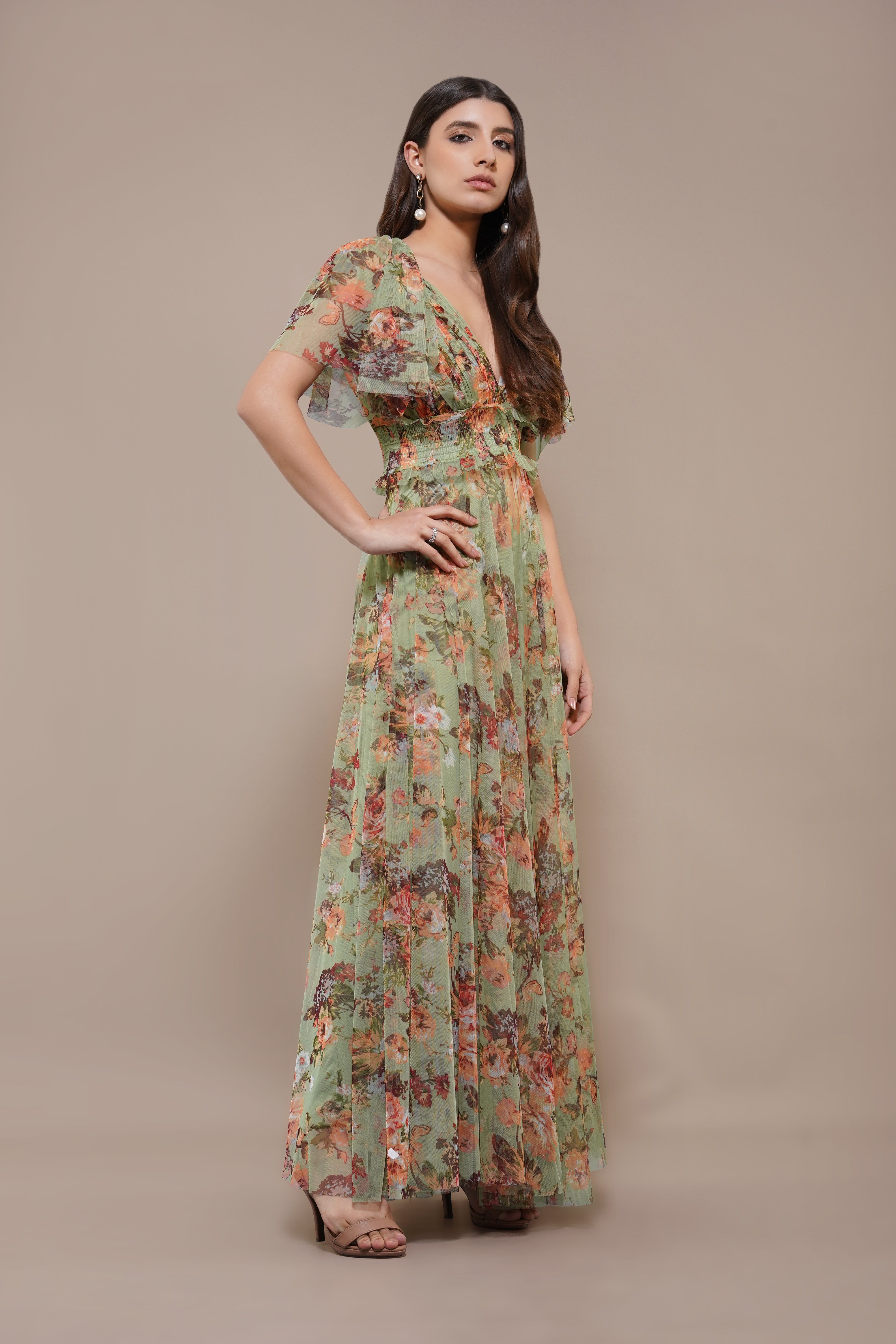 Shelby Maxi Dress in Light Green Floral