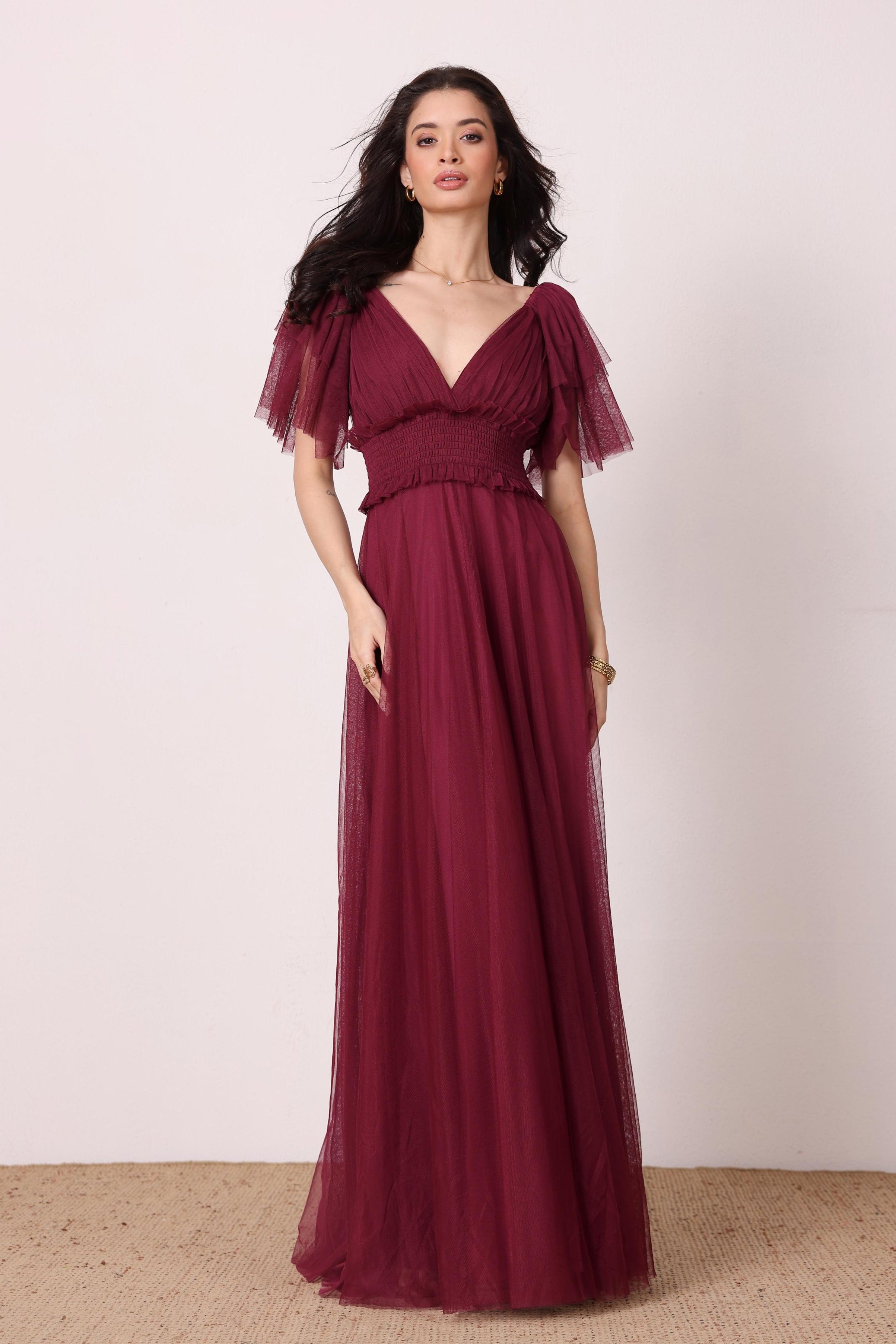 Shelby Tulle Maxi Dress in Fig