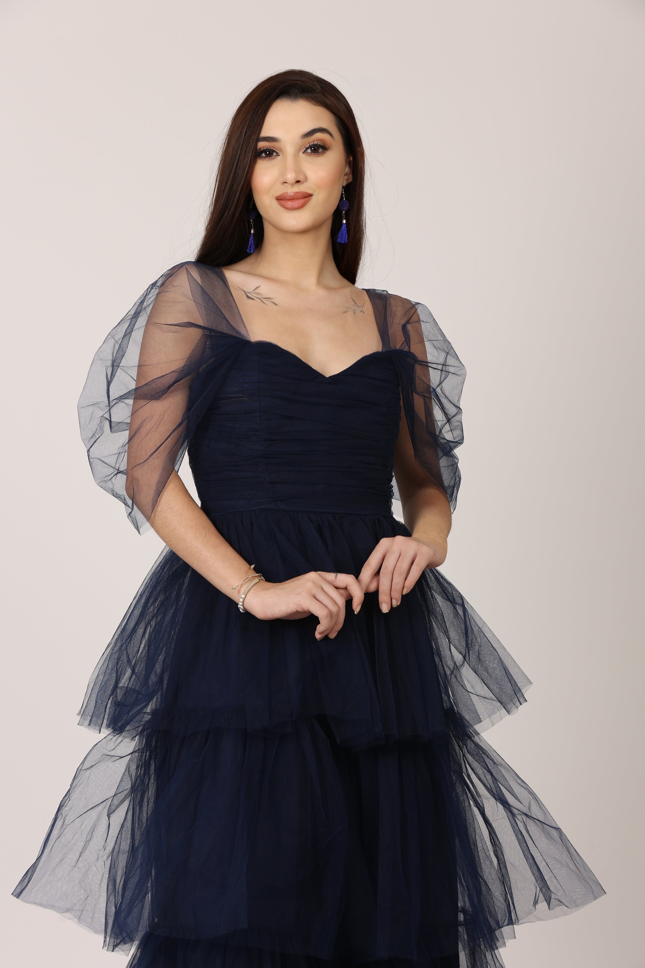 Sydney Tulle Midi Dress in Navy