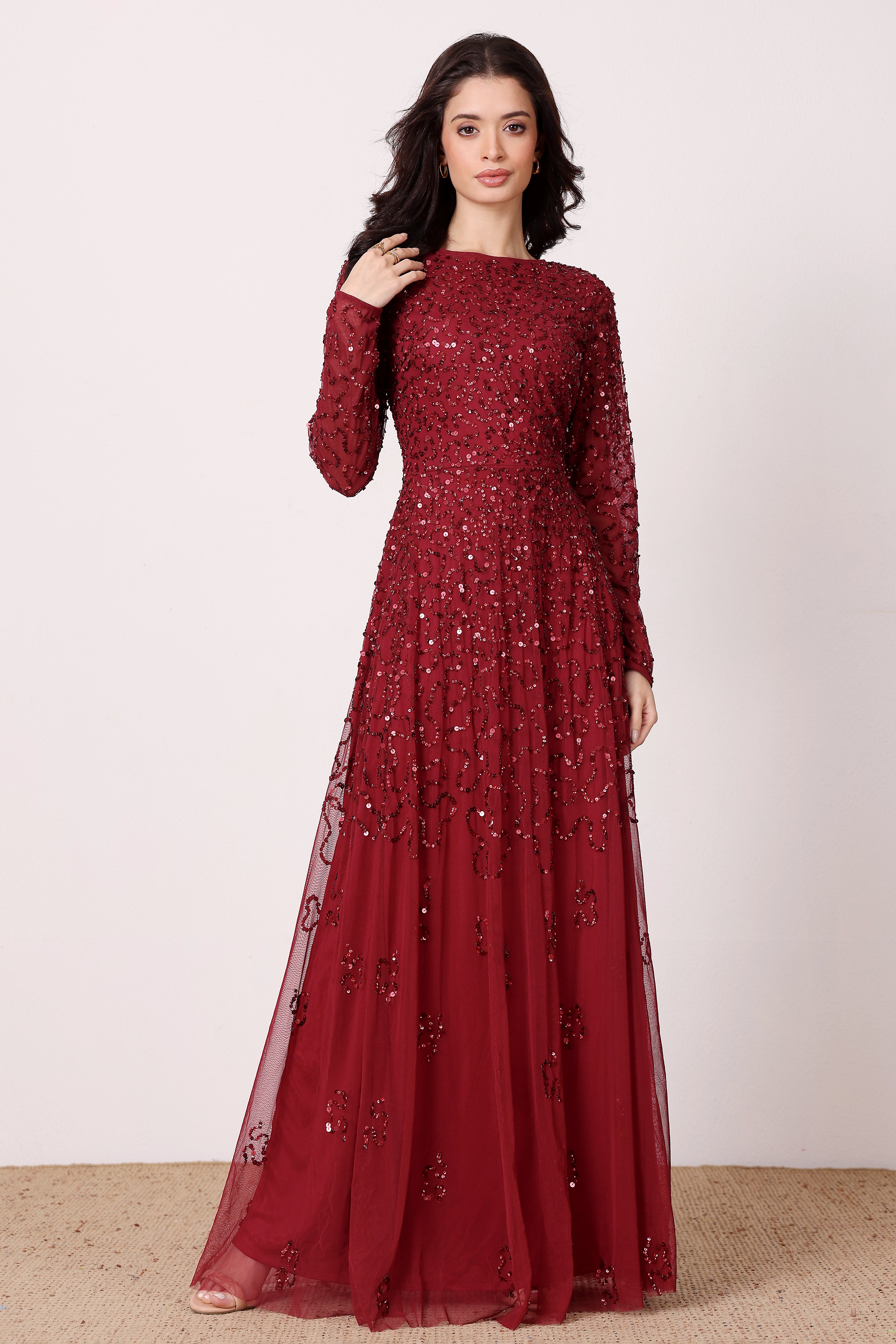Sylvia Embellished Maxi Dress in Berry