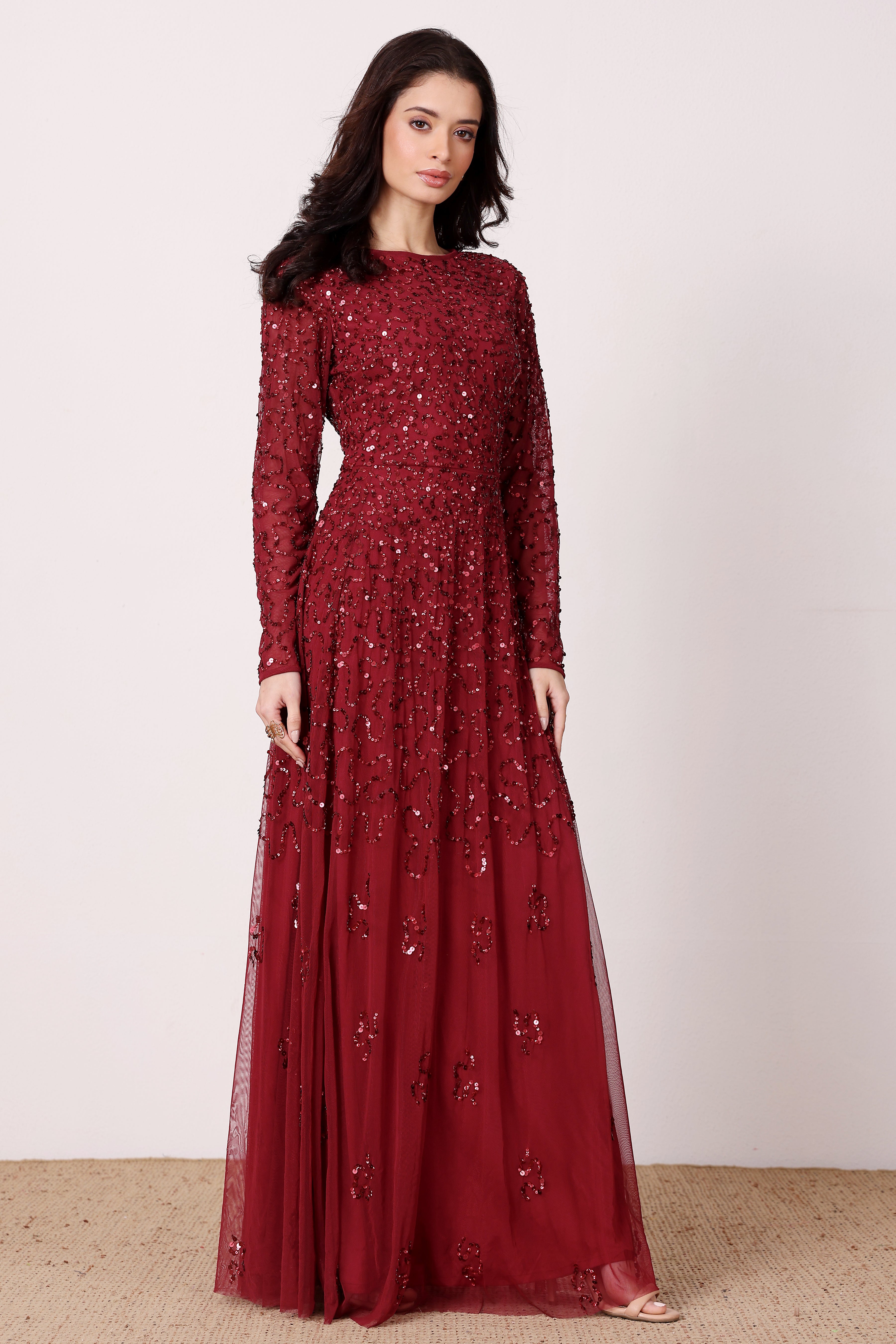 Sylvia Embellished Maxi Dress in Berry