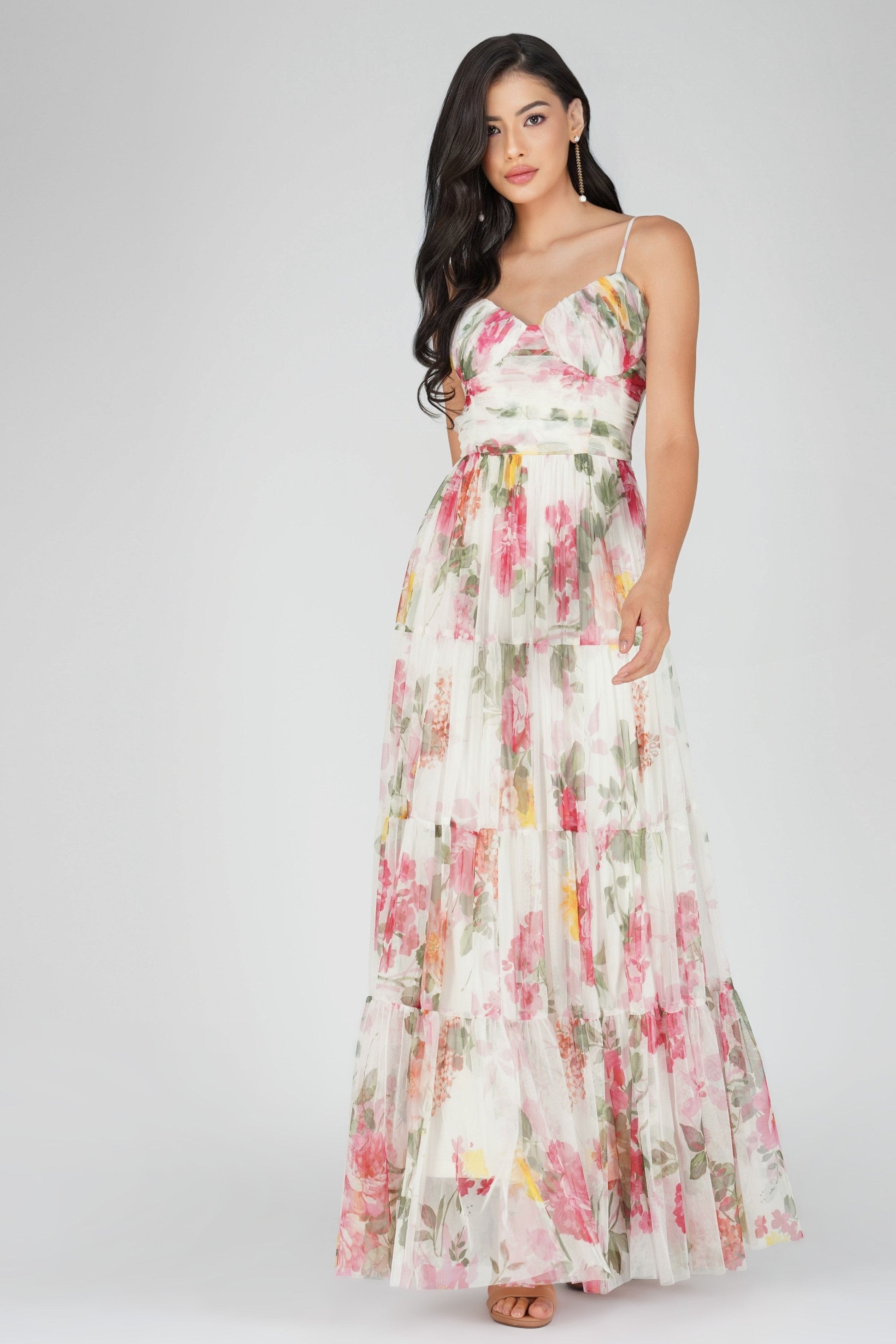 flower maxi dress uk Shelby Maxi Dress in Light Green Floral UK10 / Light Green Floral