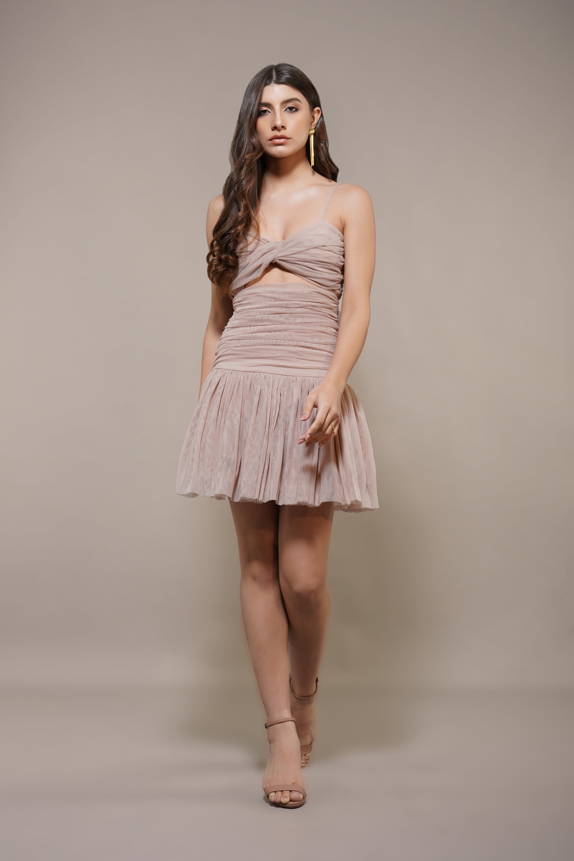 Theodora Tulle Mini Dress in Blush