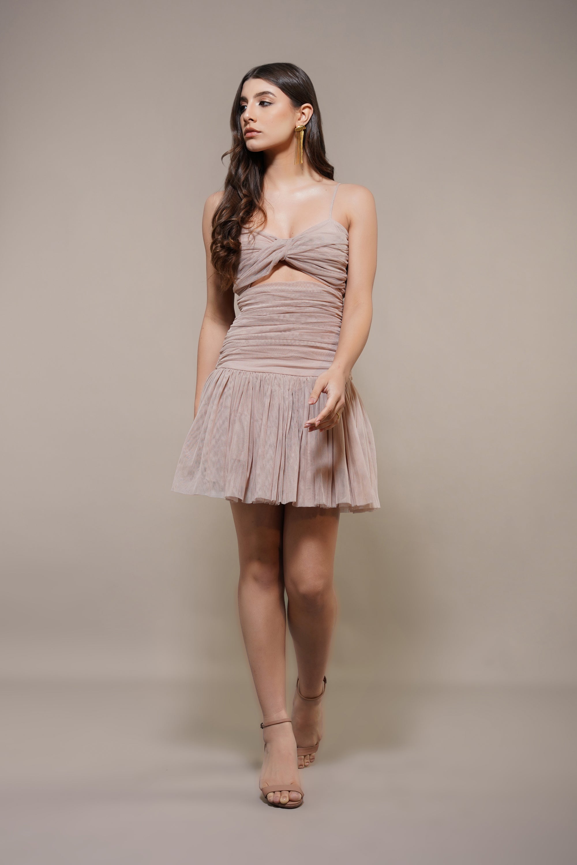 Theodora Tulle Mini Dress in Blush