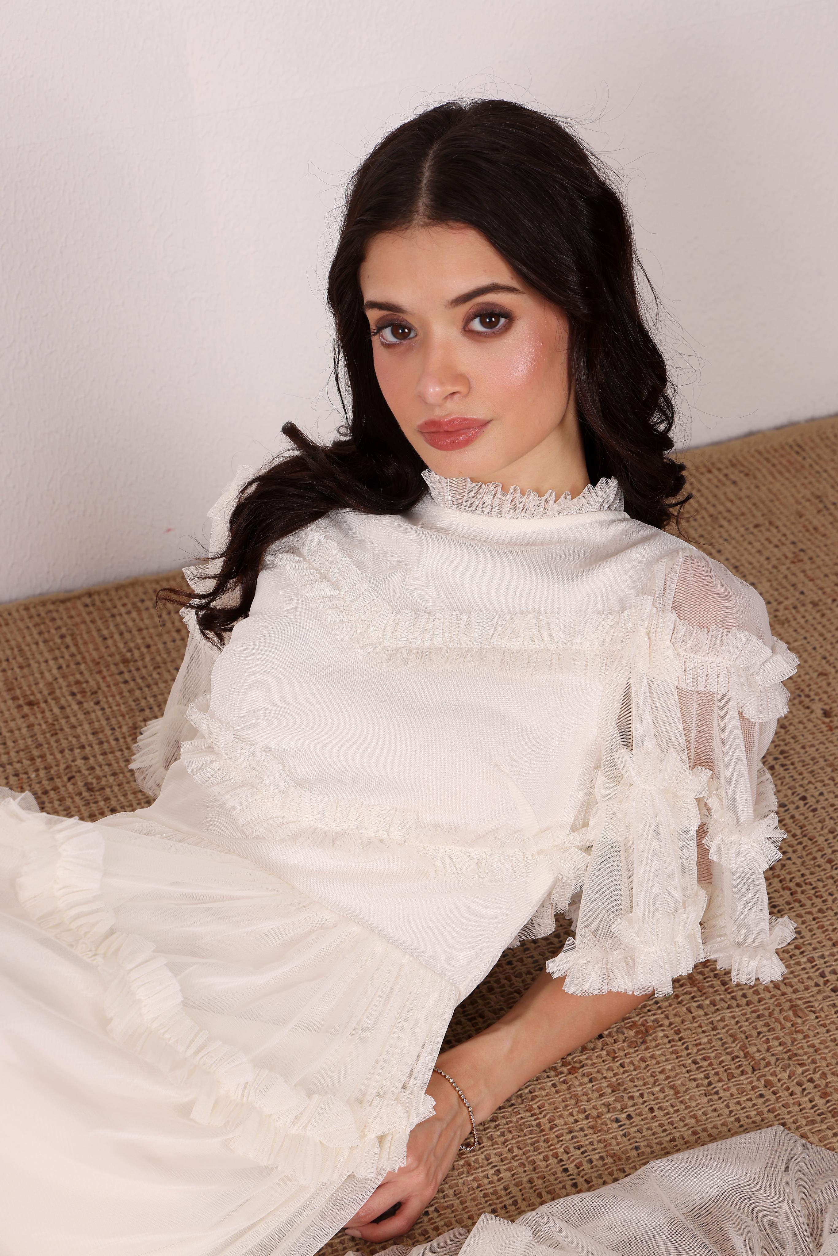 Florine Tulle Maxi Dress in Soft Cream