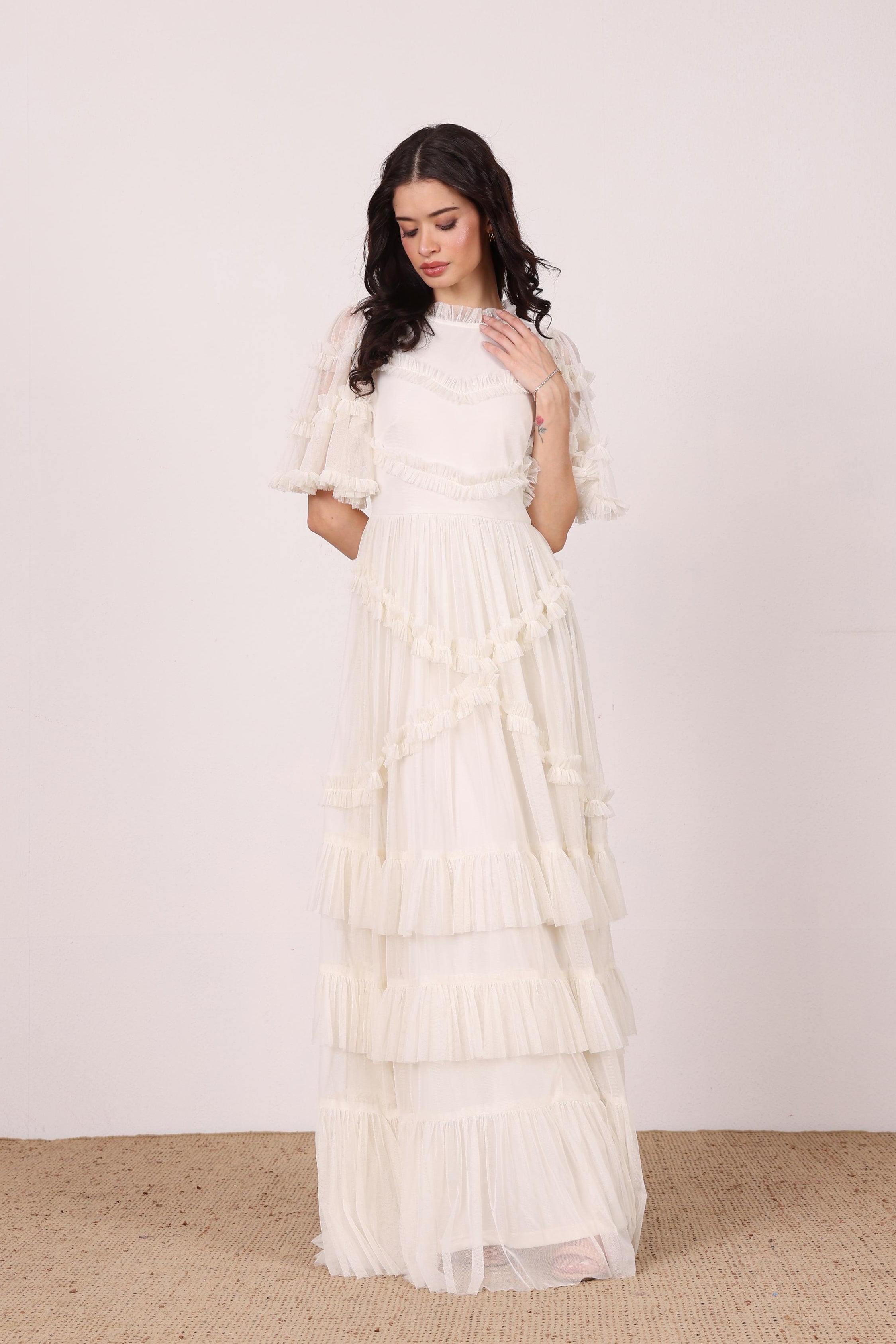 Florine Tulle Maxi Dress in Soft Cream