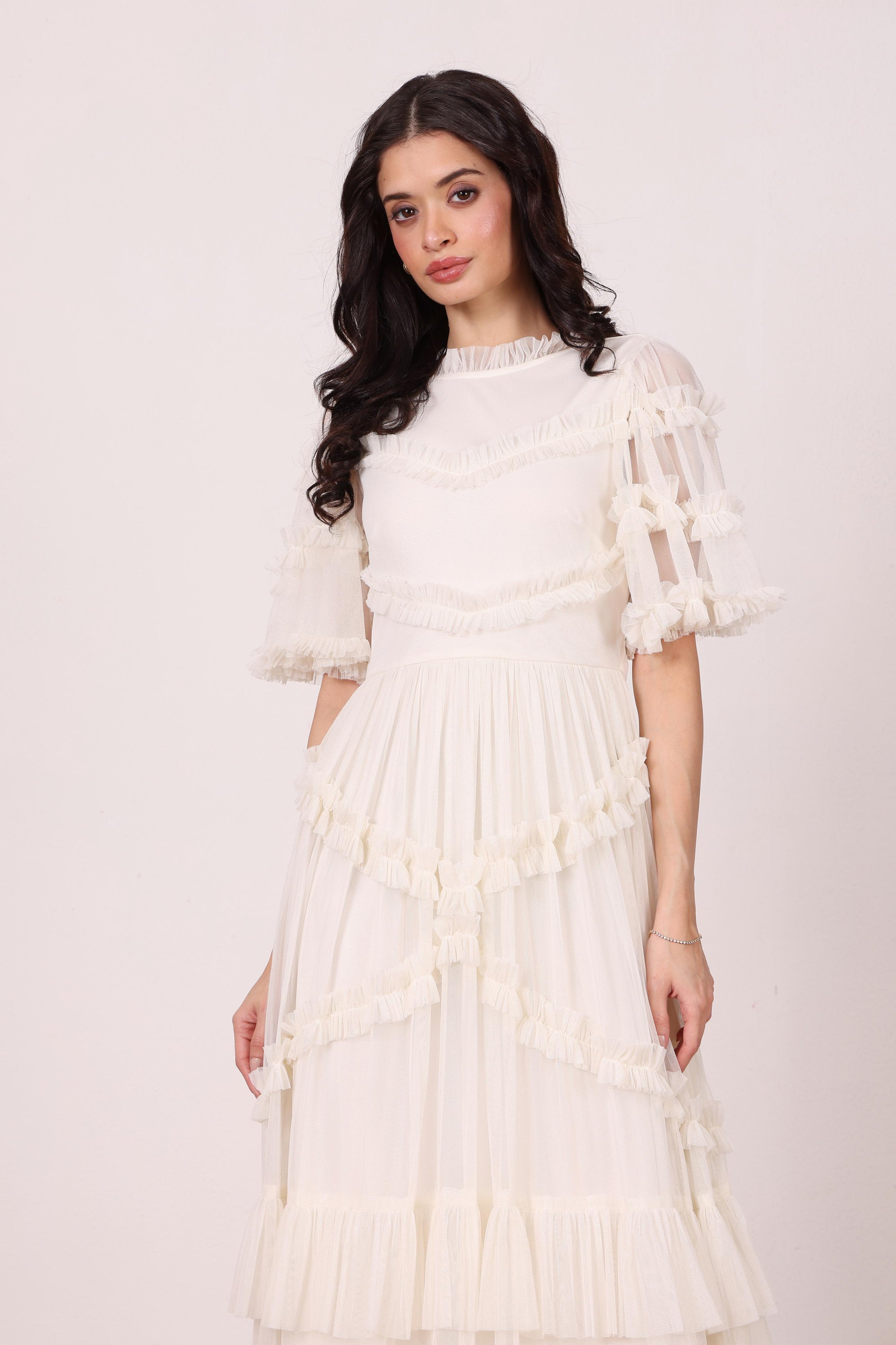 Florine Tulle Maxi Dress in Soft Cream