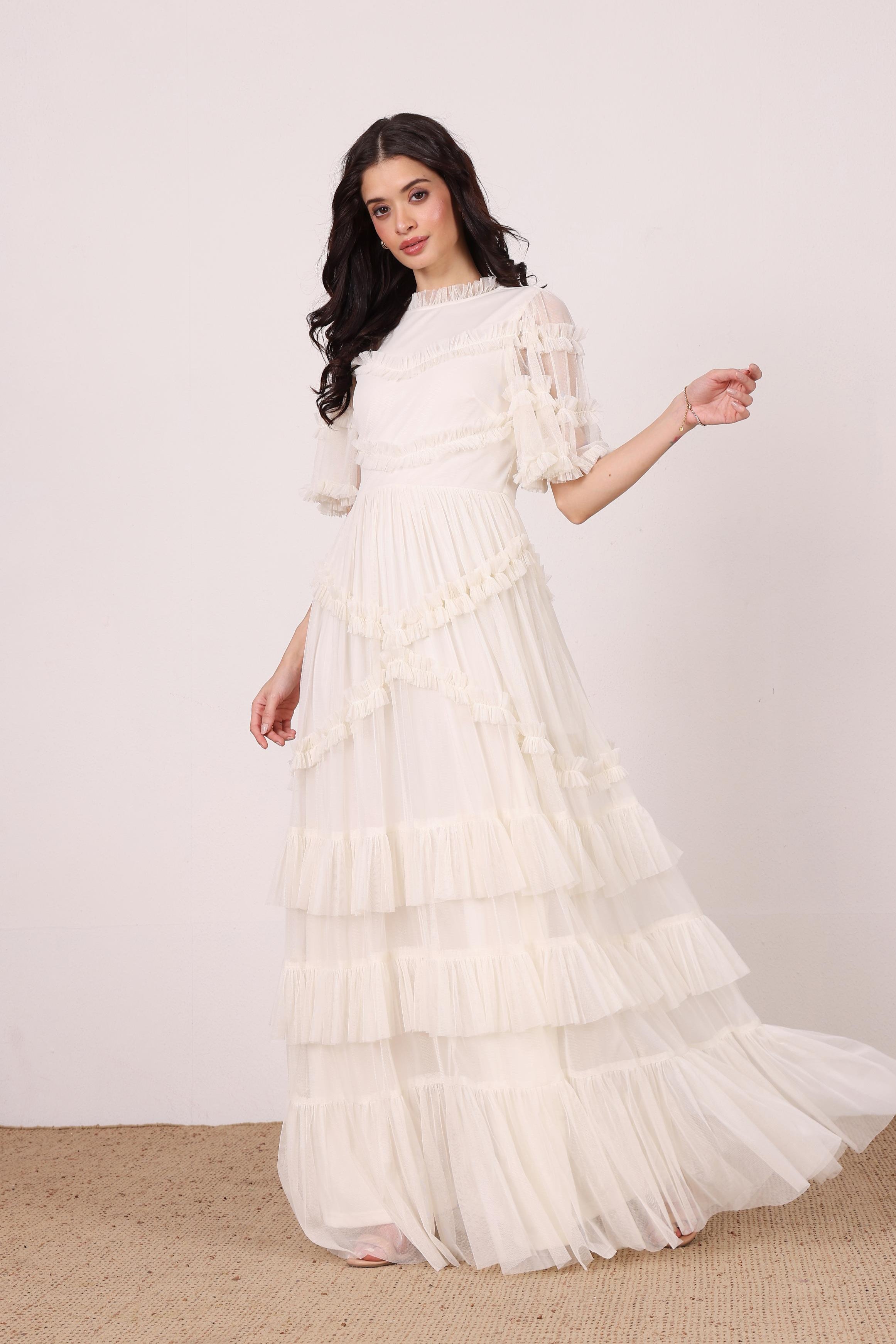 Florine Tulle Maxi Dress in Soft Cream