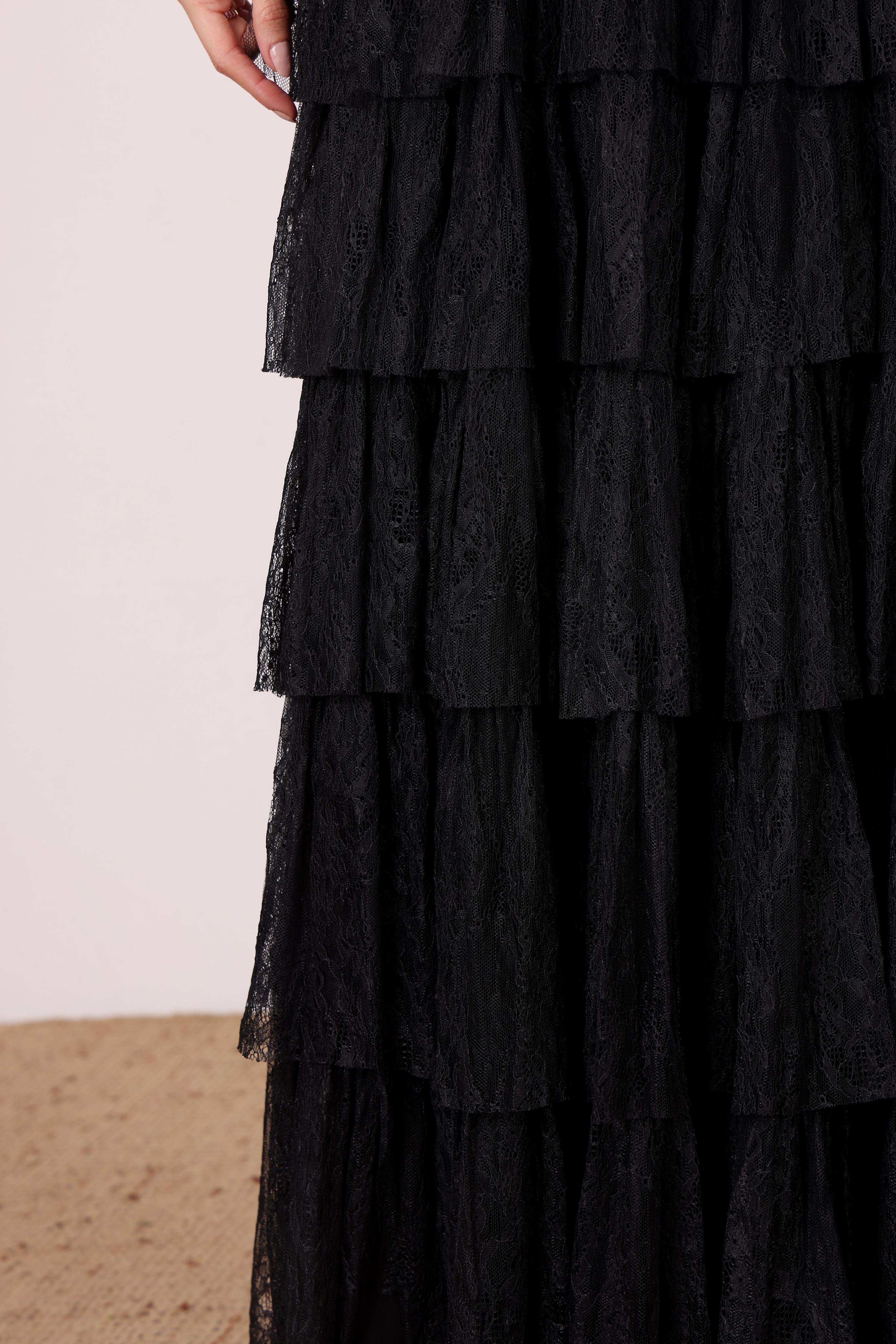 Ophelia Black Lace Maxi Dress with Tie Detail