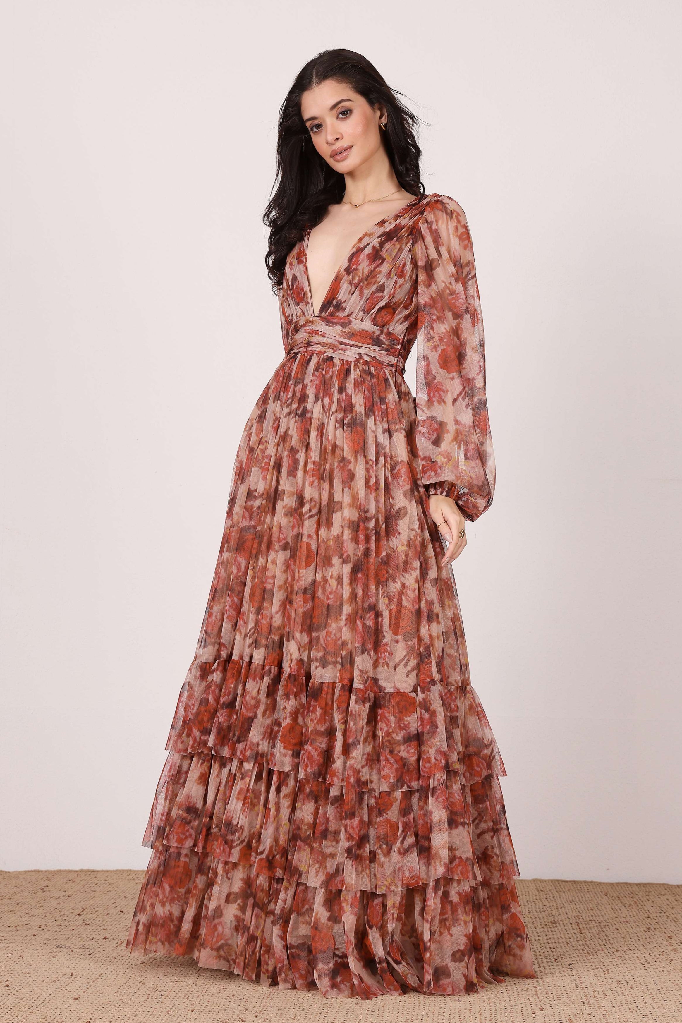 Long Sleeve Madison Maxi Dress in Rose Floral UK6 / Rose Floral Long Sleeve Madison Maxi Dress in Rose Floral UK6 / Rose Floral