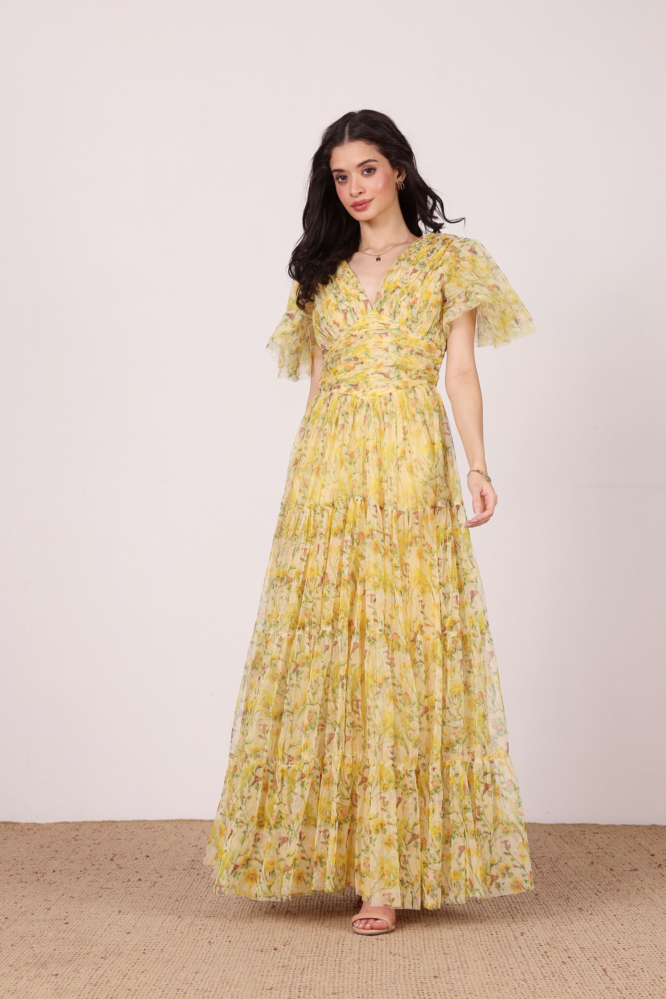 Nelaney Maxi Dress in Yellow Floral