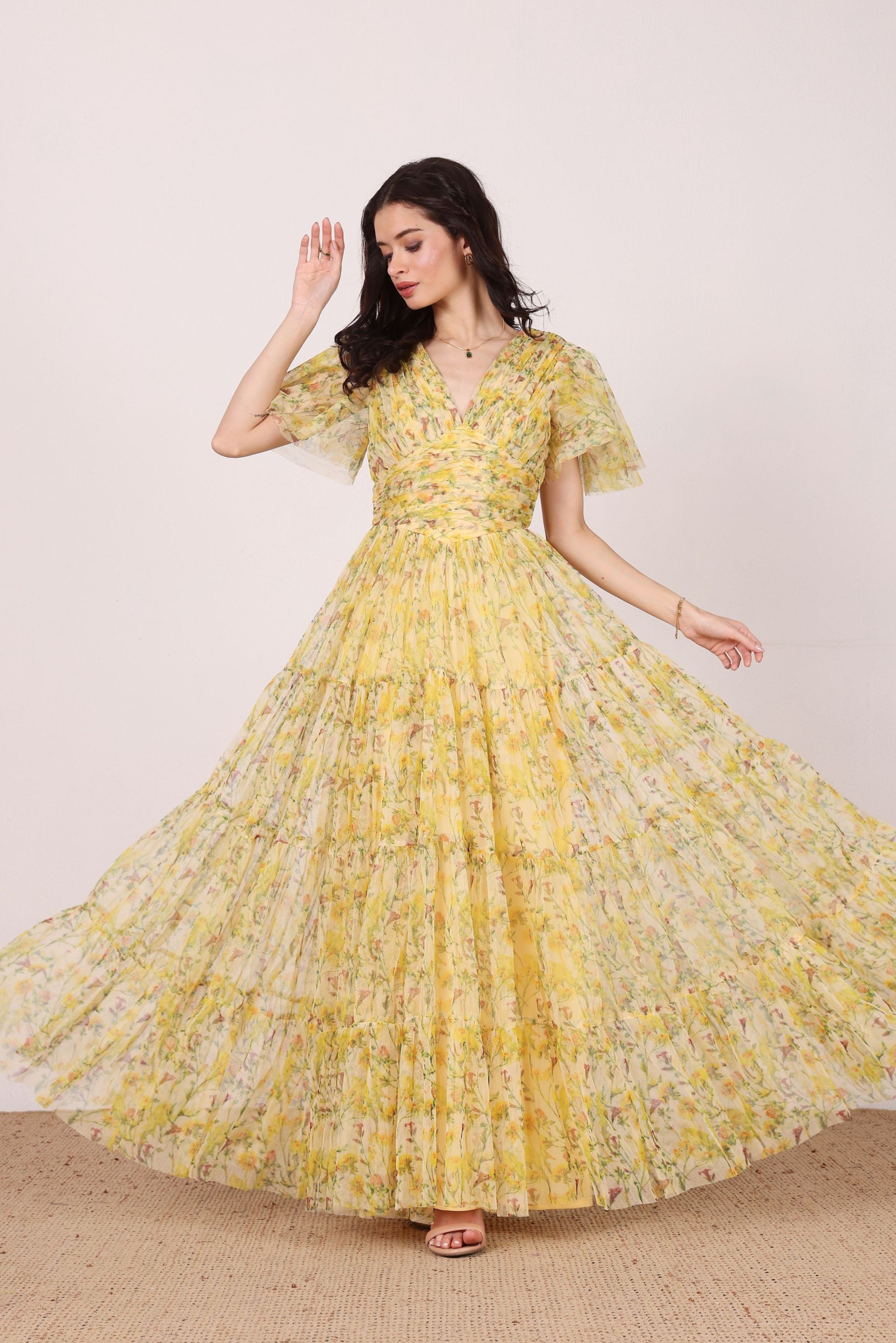 Nelaney Maxi Dress in Yellow Floral