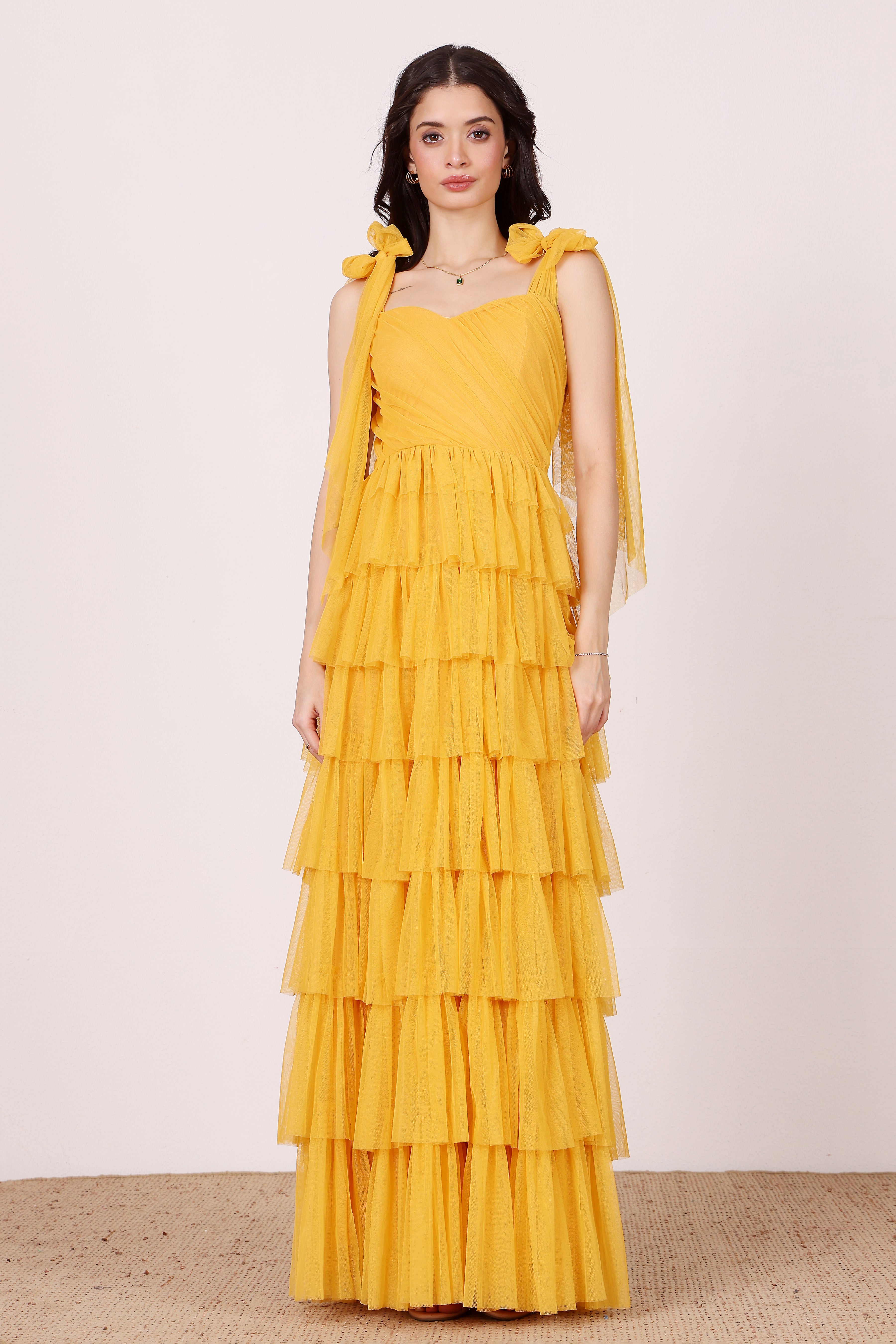 Ophelia Butterscotch Maxi Dress with Tie Detail