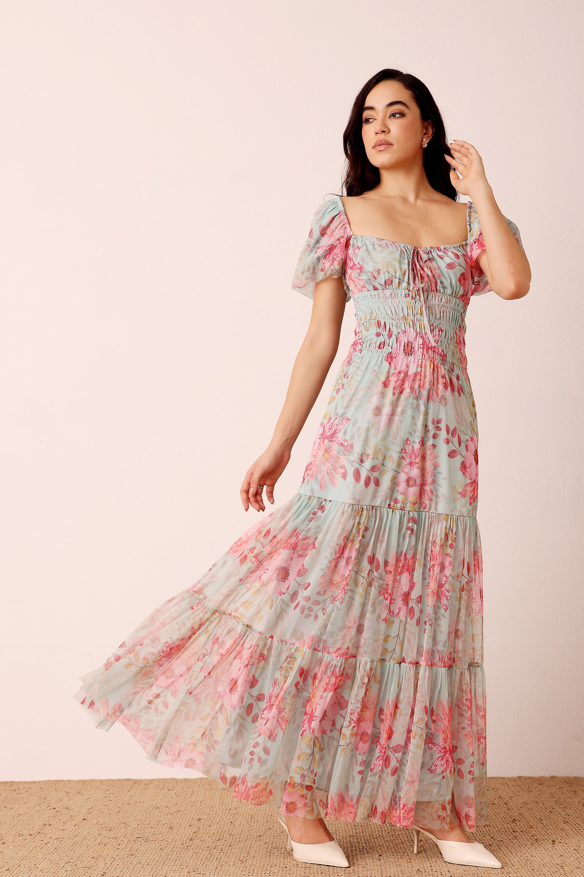 Noore Maxi Dress in Mint Floral
