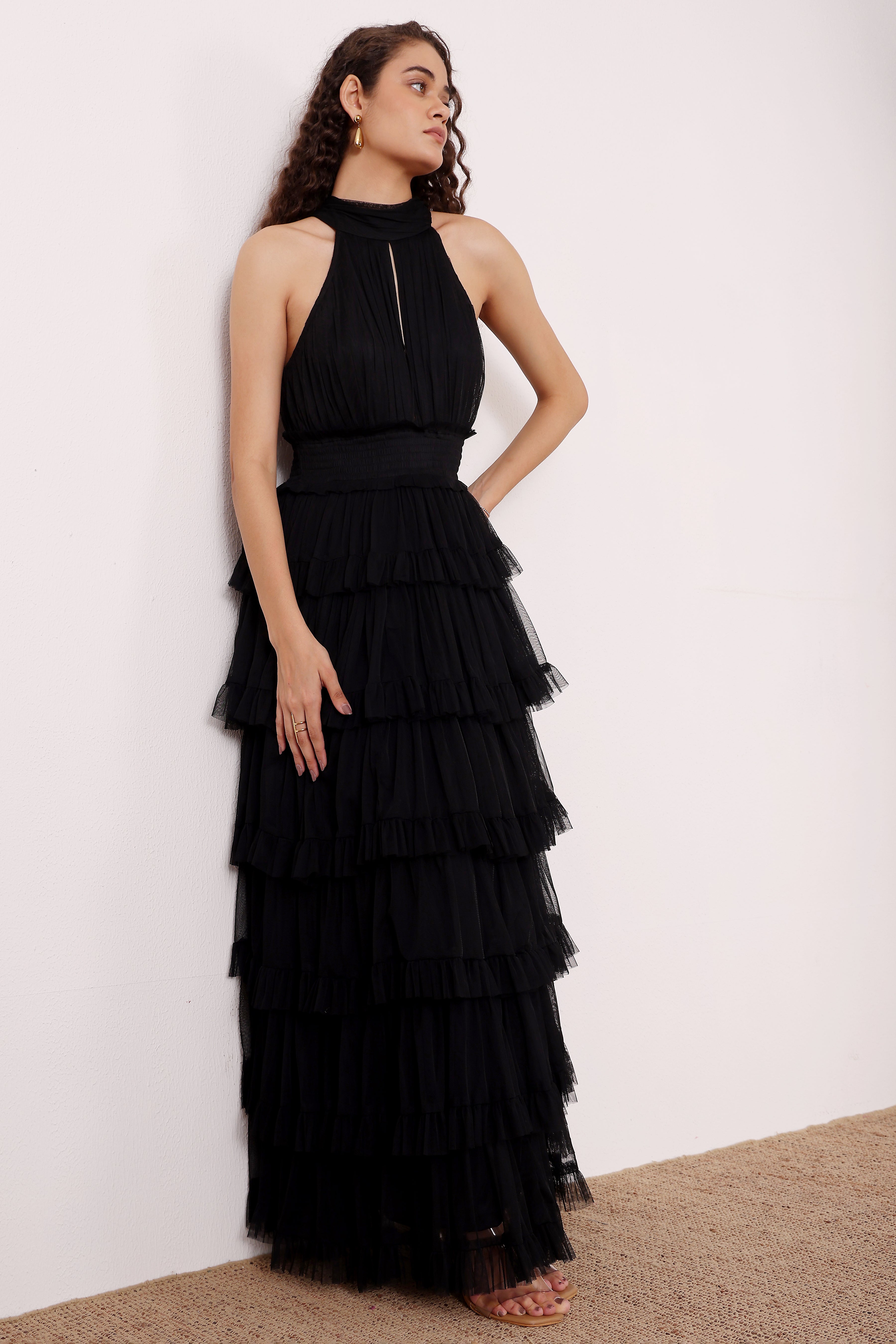 Lucerne High Neck Maxi Dress in Black