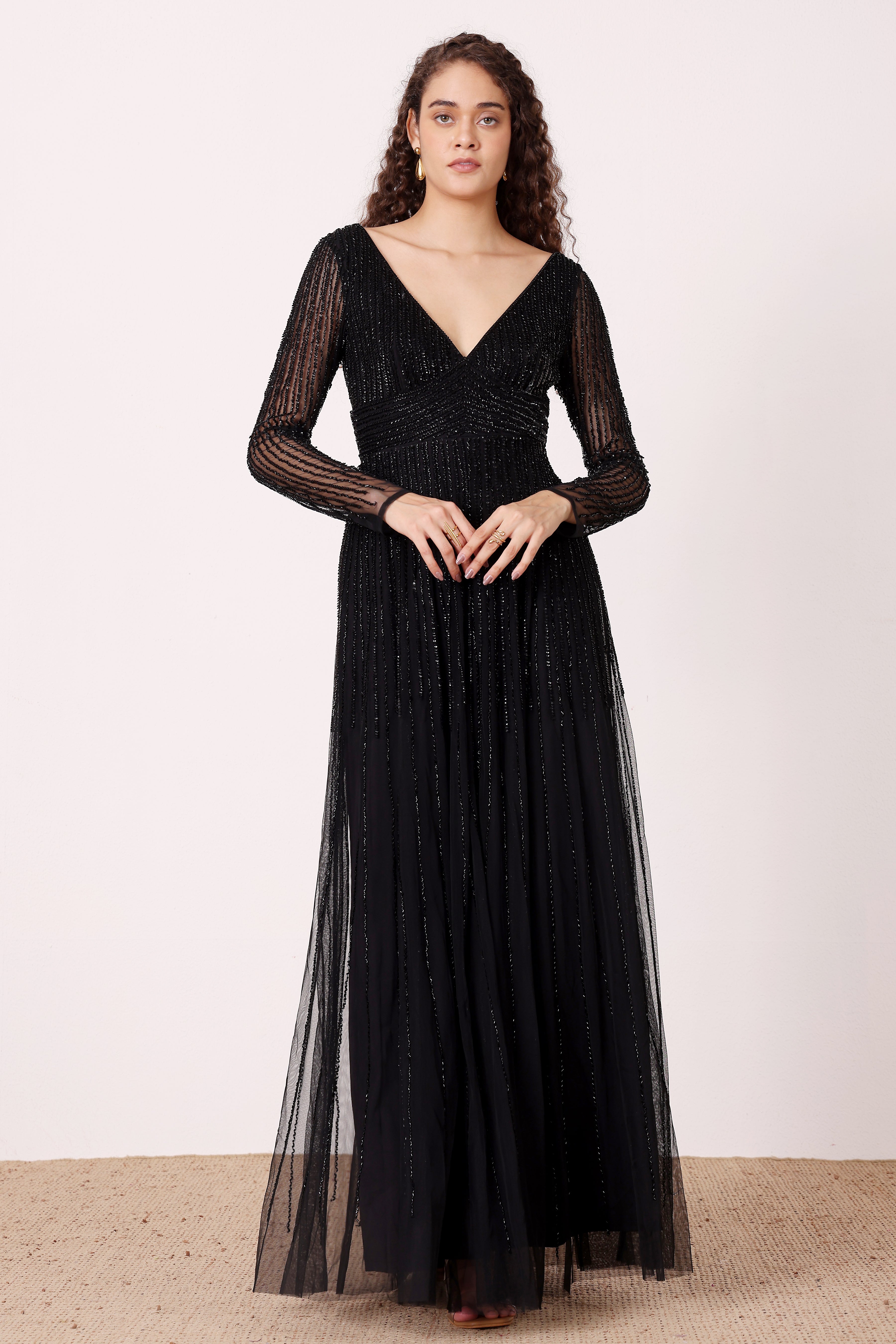 Laura Embellished Maxi Dress in Black