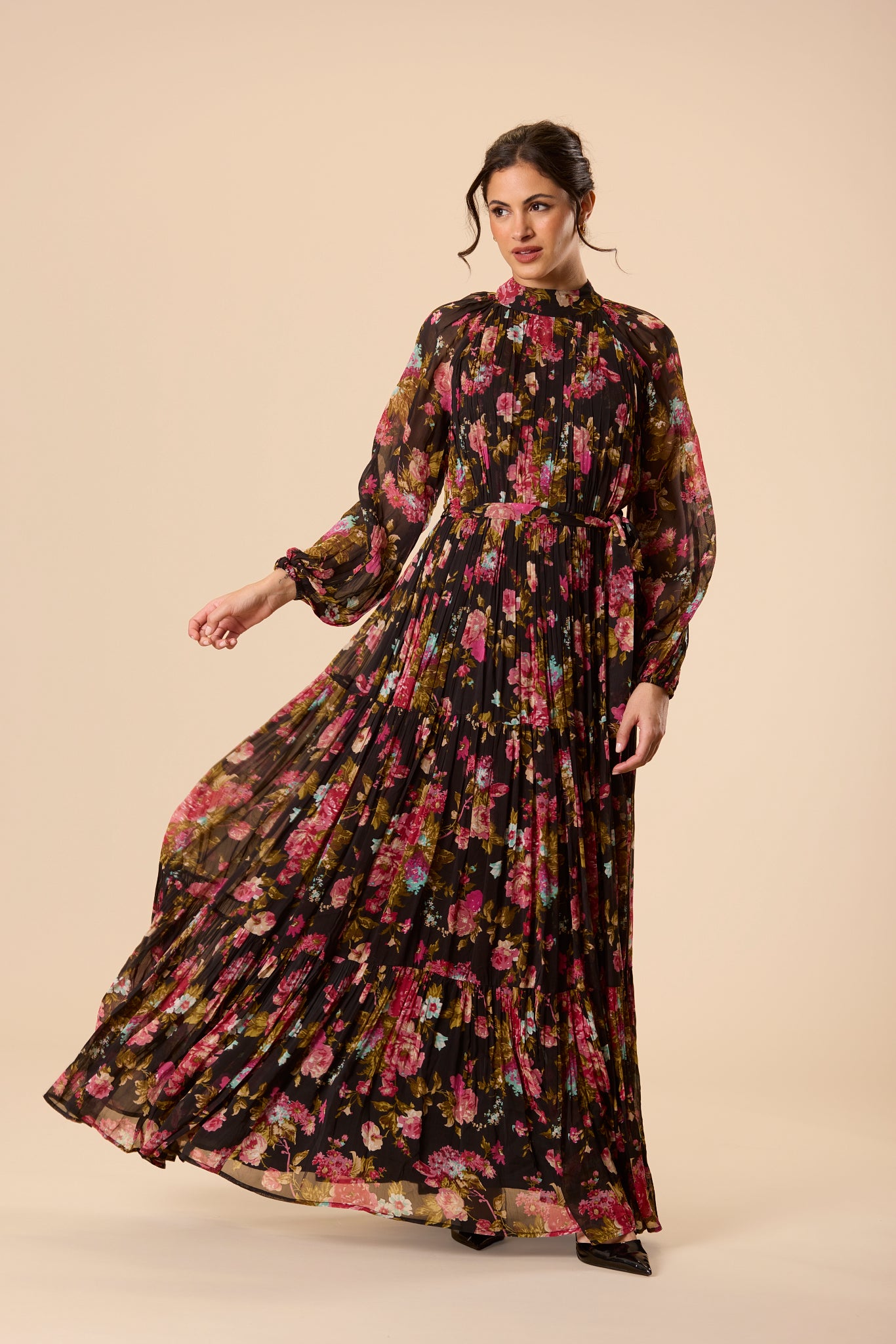 Violetta Chiffon Maxi Dress in Black Floral